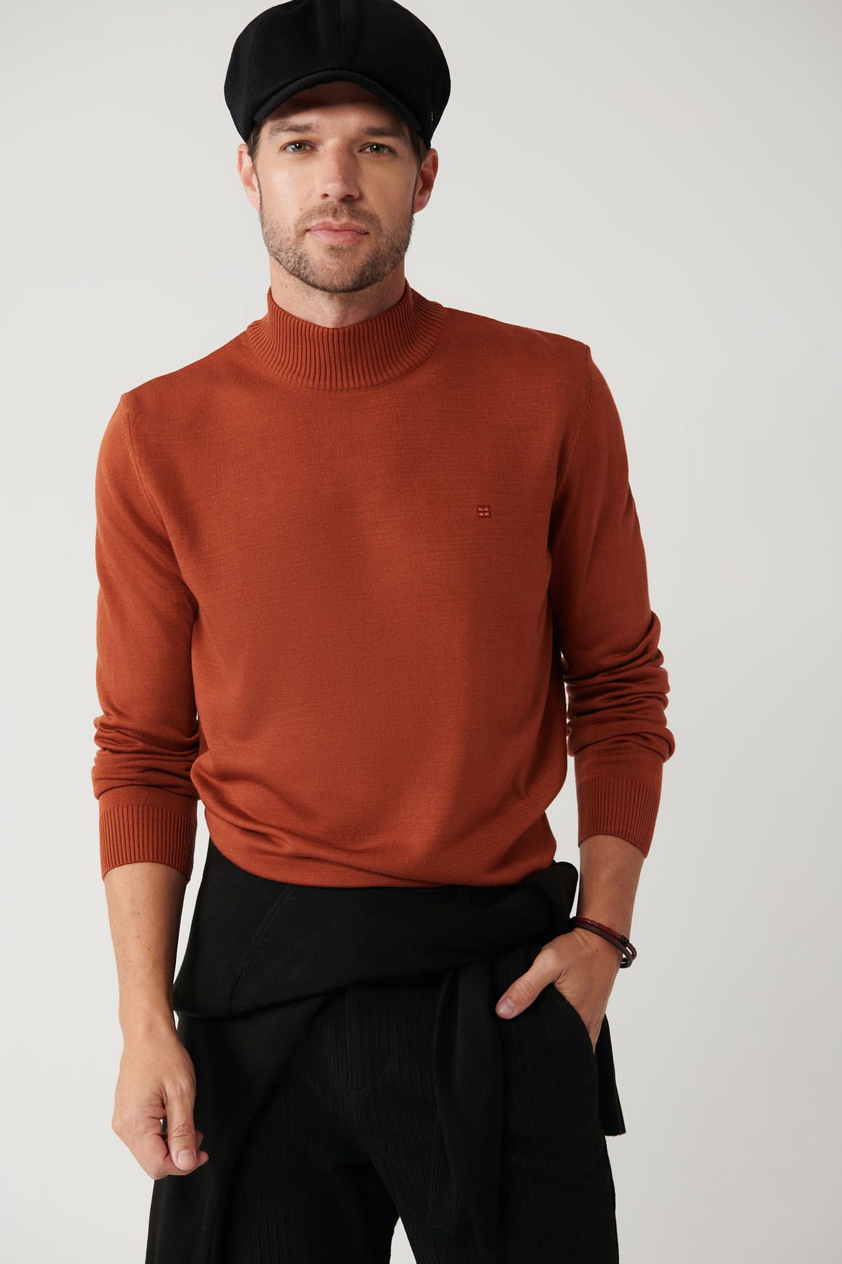 Avva Tile Unisex Knitwear Sweater Half Turtleneck Non-Pilling Regular Fit
