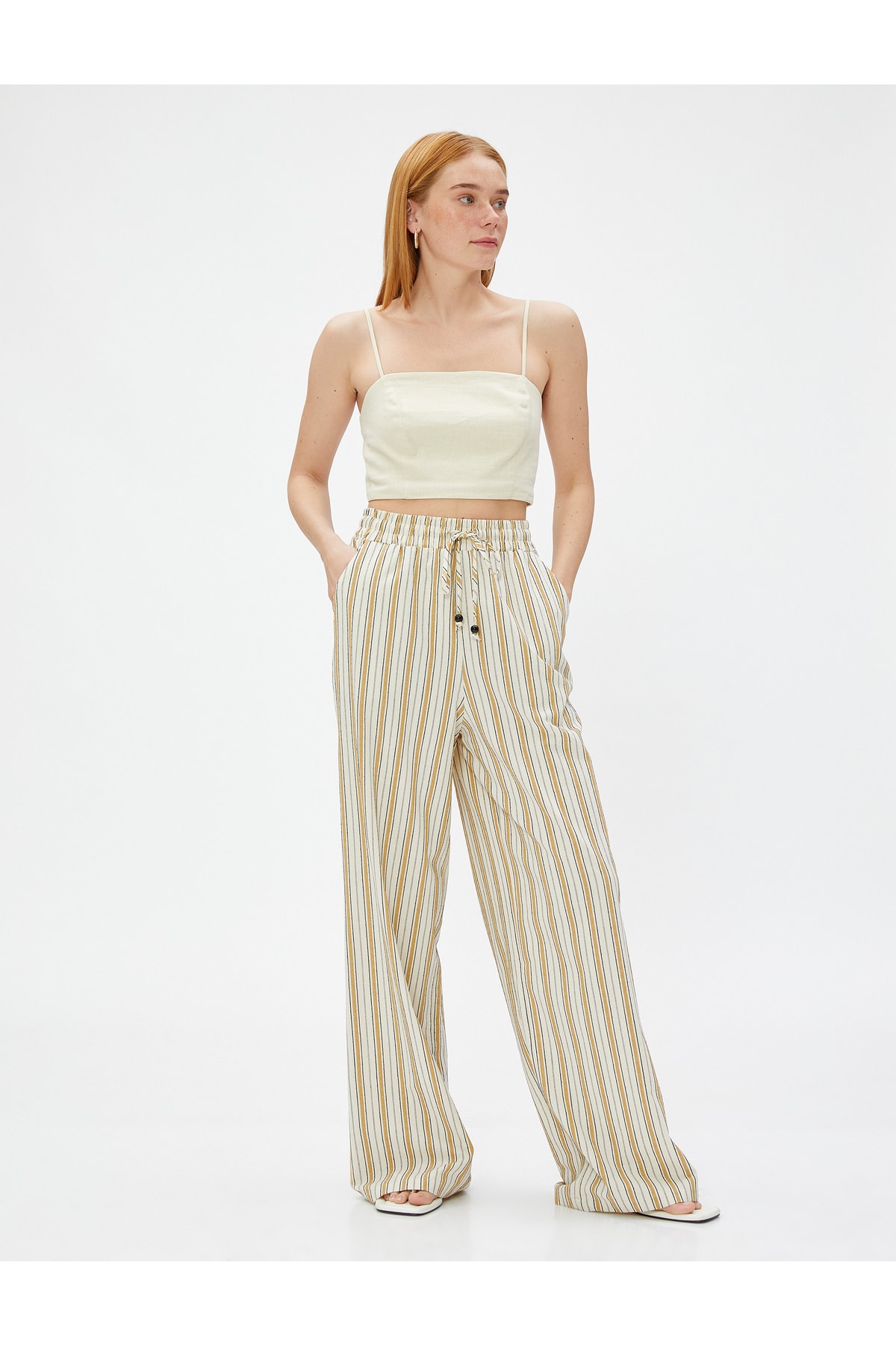 Levně Koton Palazzo Trousers with Pockets Tie Waist