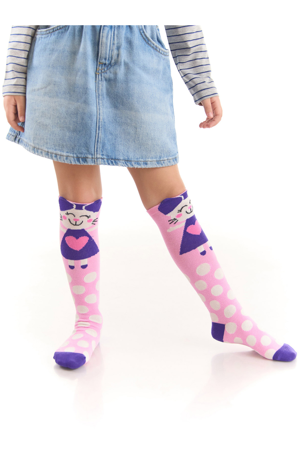 Levně Denokids Naughty Cat Girl Child Pink Knee-Length Socks