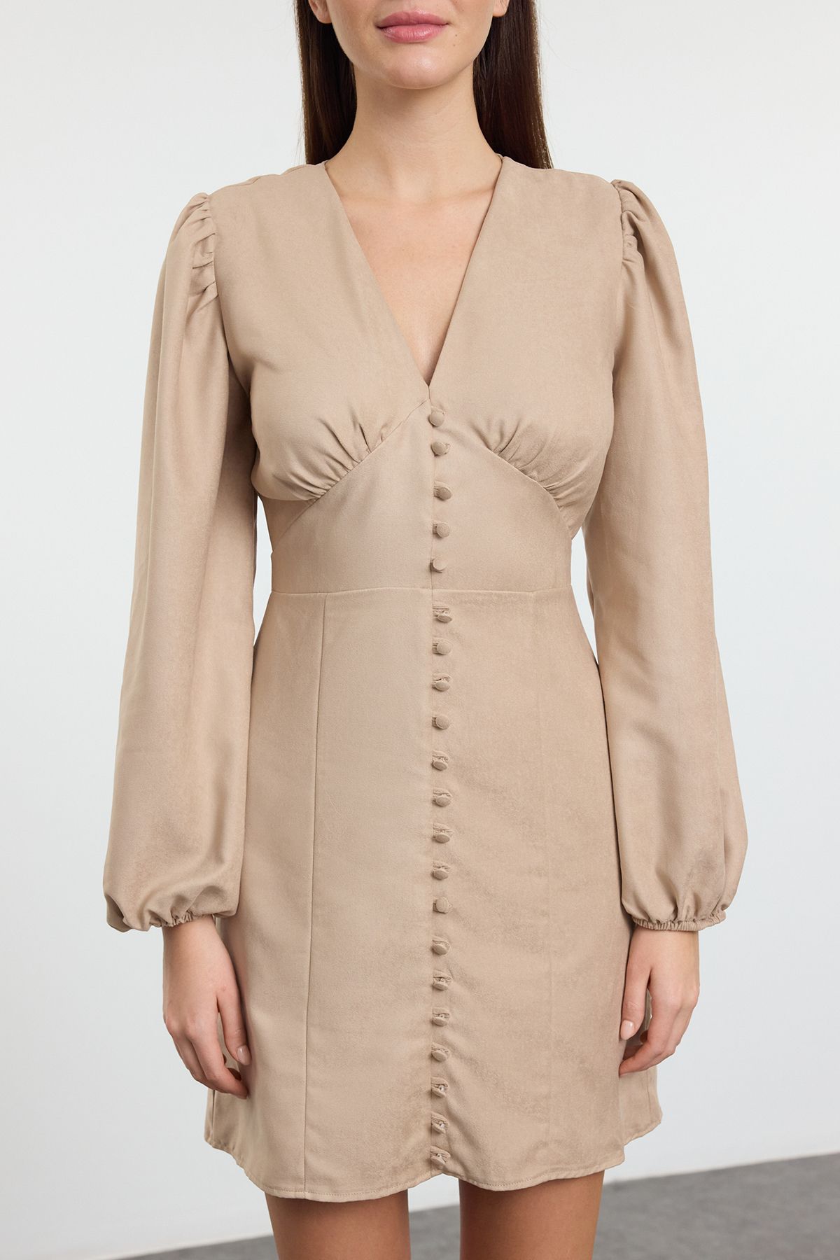 Trendyol Stone Plain Mini Woven Dress