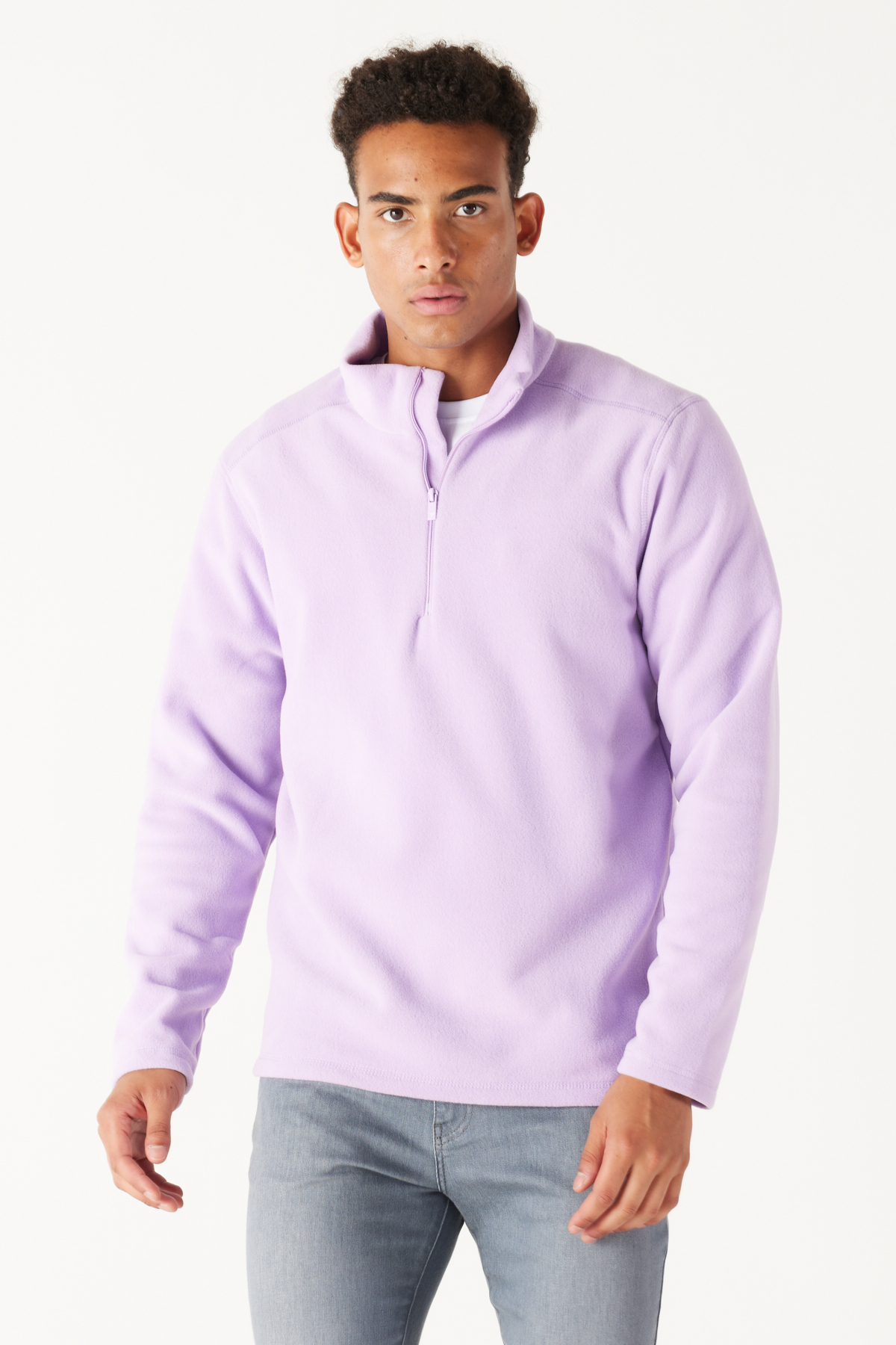 AC&Co / Altınyıldız Classics Men's Lilac Anti-Pilling Anti-Pilling Standard Fit Stand Up Collar Fleece Sweatshirt.