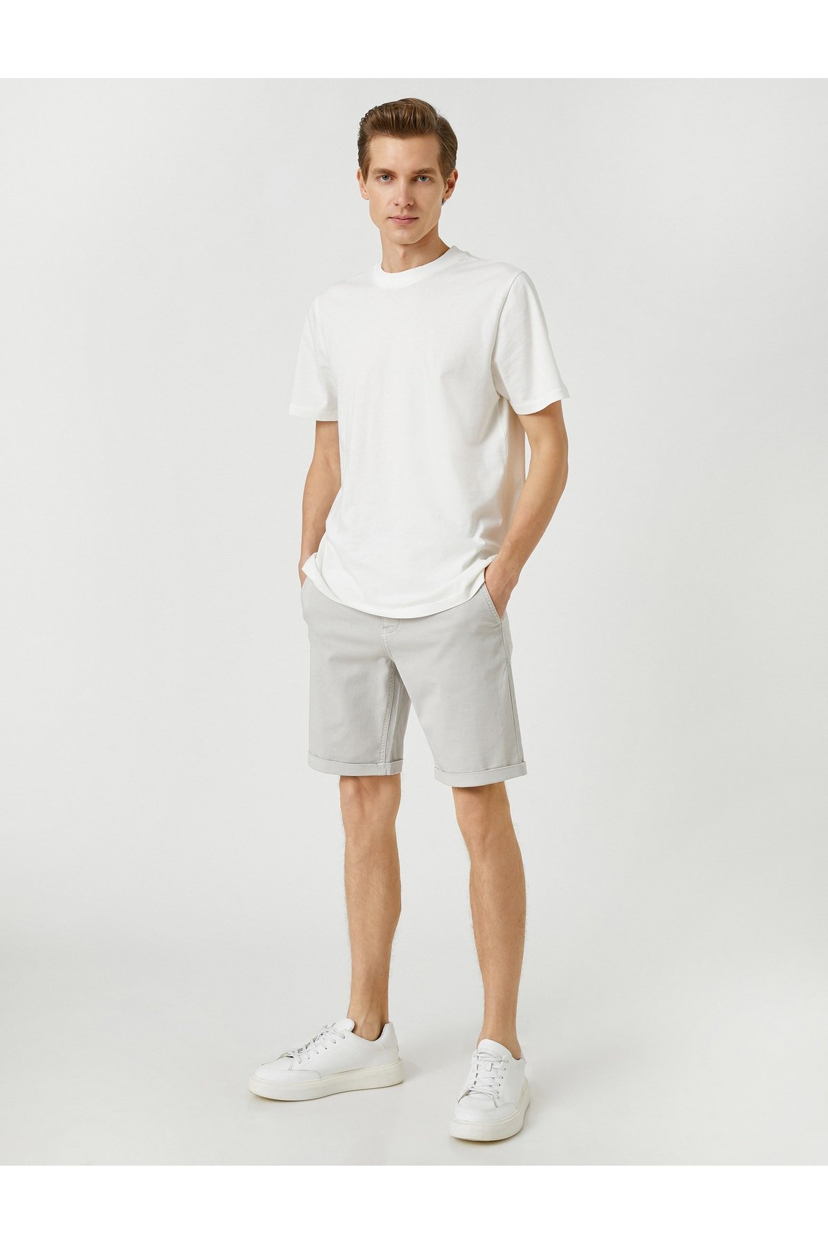 Koton Basic Bermuda Cotton Shorts with Pockets and Buttons.