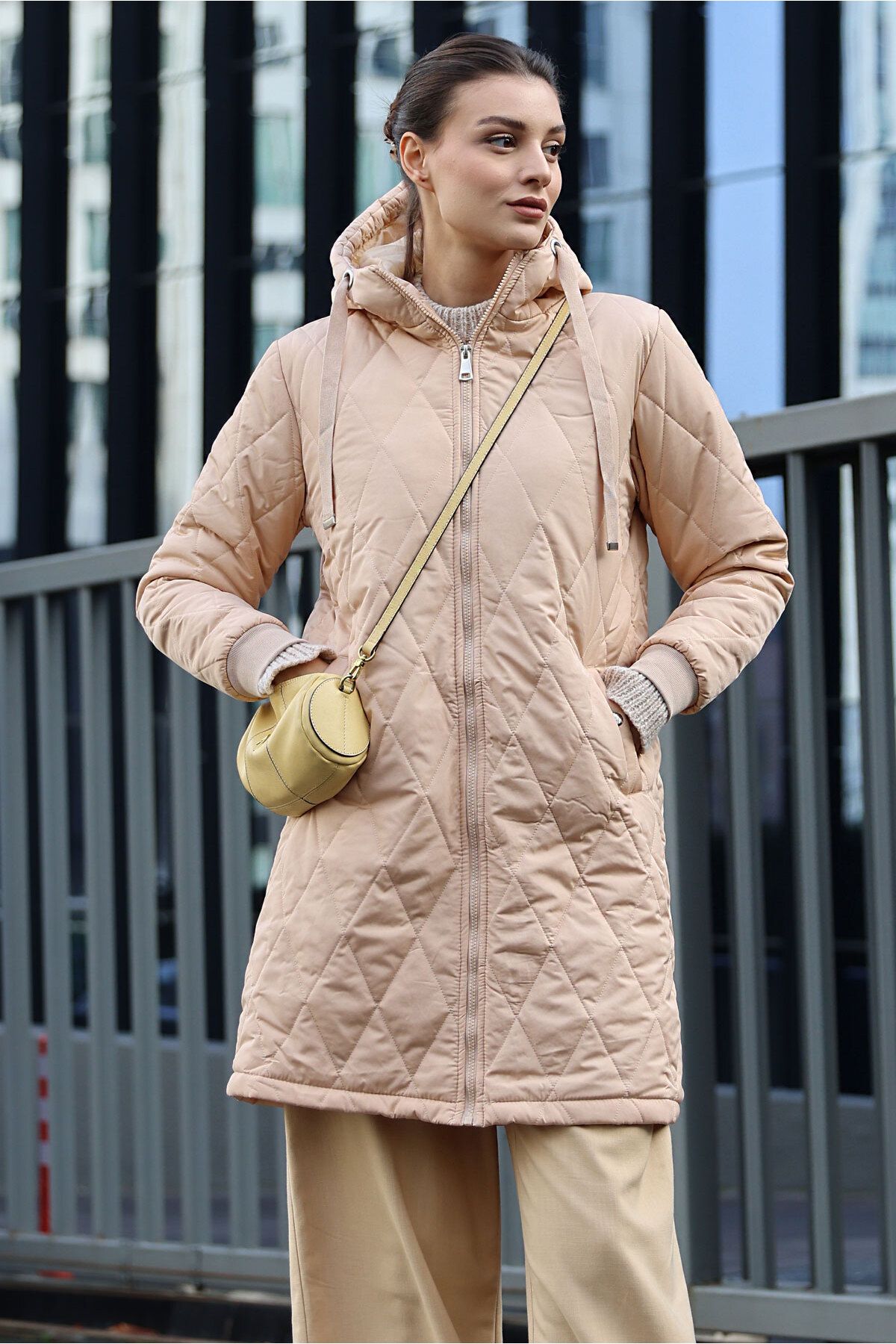 Bigdart 5138 Quilted Long Puffer Jacket - Beige