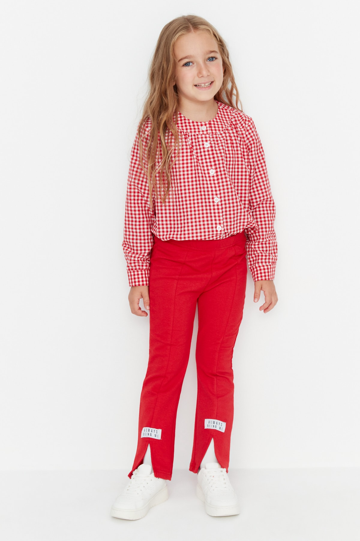 Trendyol Red Slit Detailed Flare Leg Girl Knitted Trousers