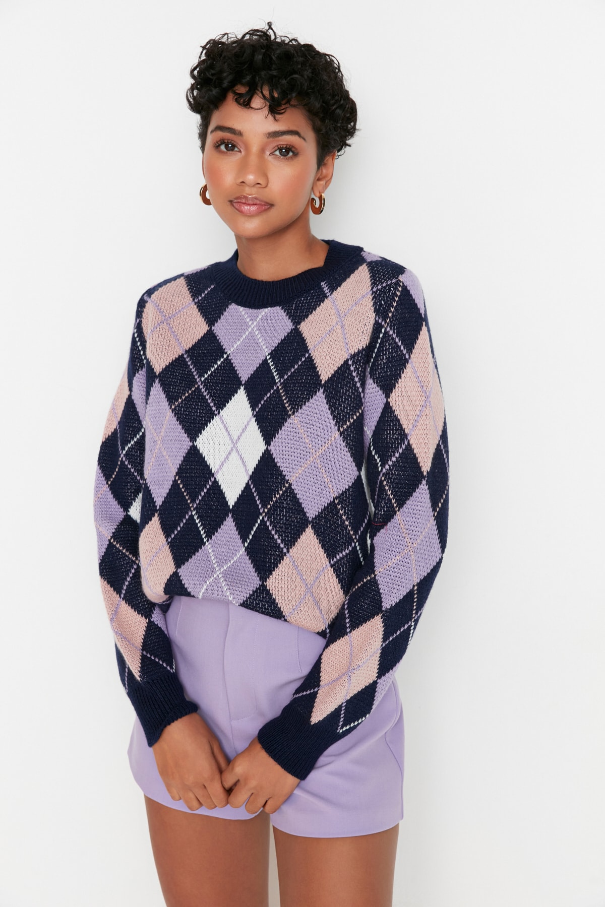 Trendyol Navy Blue Jacquard Knitwear Sweater