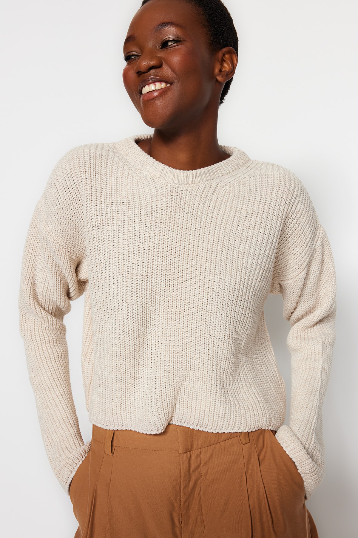 Trendyol Stone Super Crop Knitwear Sweater