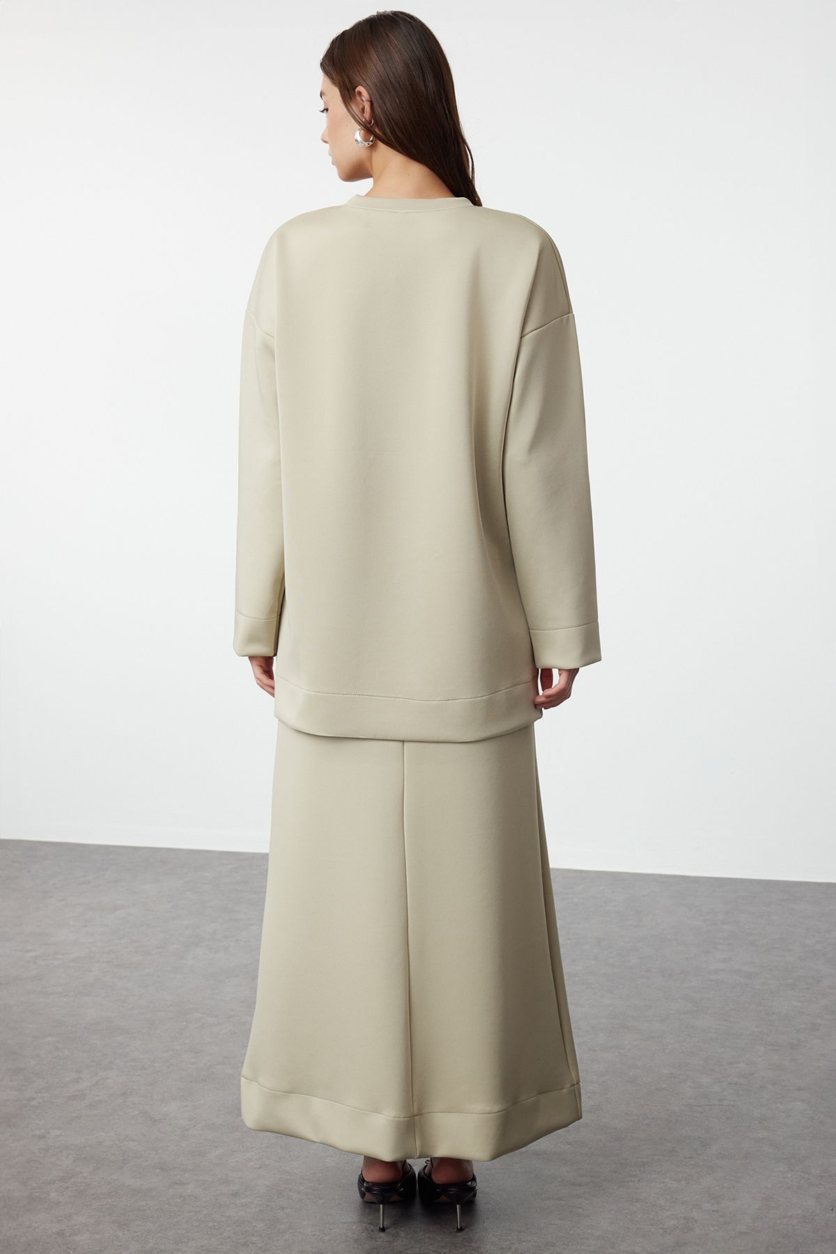 Trendyol Mink Oversize Knitted Diver/Scuba Tunic-Skirt Set