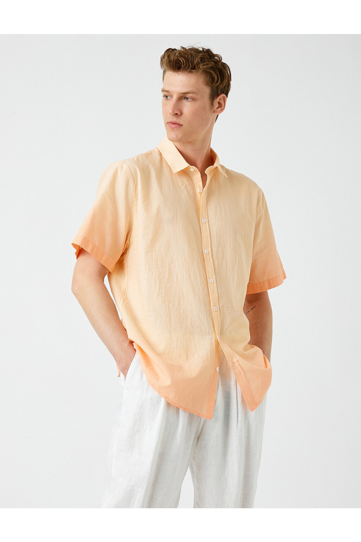 Levně Koton Basic Short Sleeve Shirt Classic Collar Buttoned