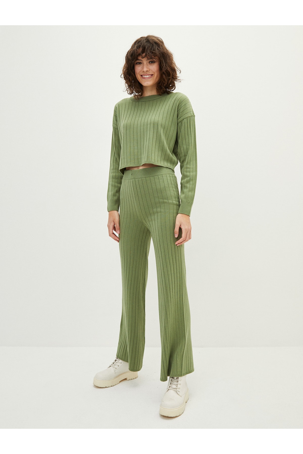 LC Waikiki Women's Straight Knitwear Pants with Elastic Waist