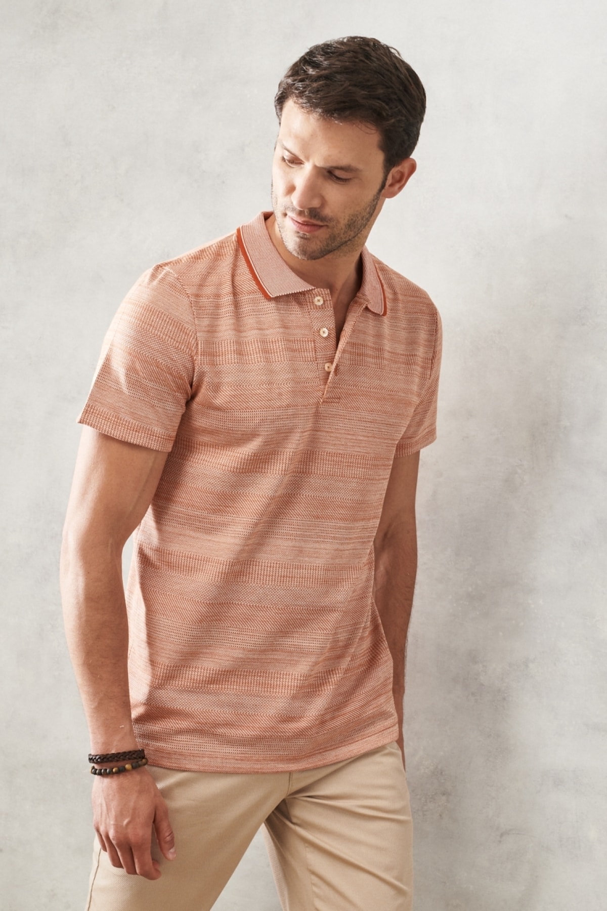 AC&Co / Altınyıldız Classics Men's Orange Slim Fit Slim Fit Polo Neck Short Sleeved T-Shirt.
