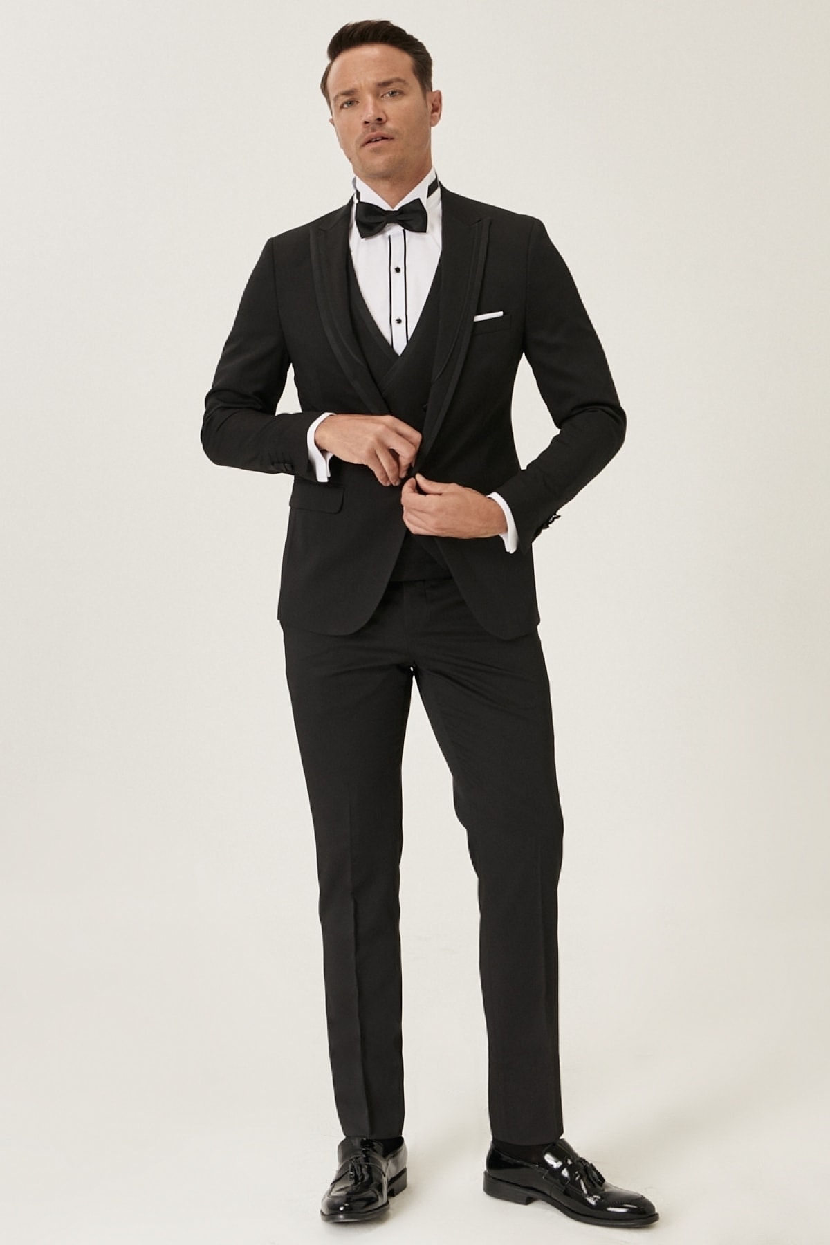 ALTINYILDIZ CLASSICS Men's Black Extra Slim Fit Slim Fit Vest Patterned Tuxedo Tuxedo