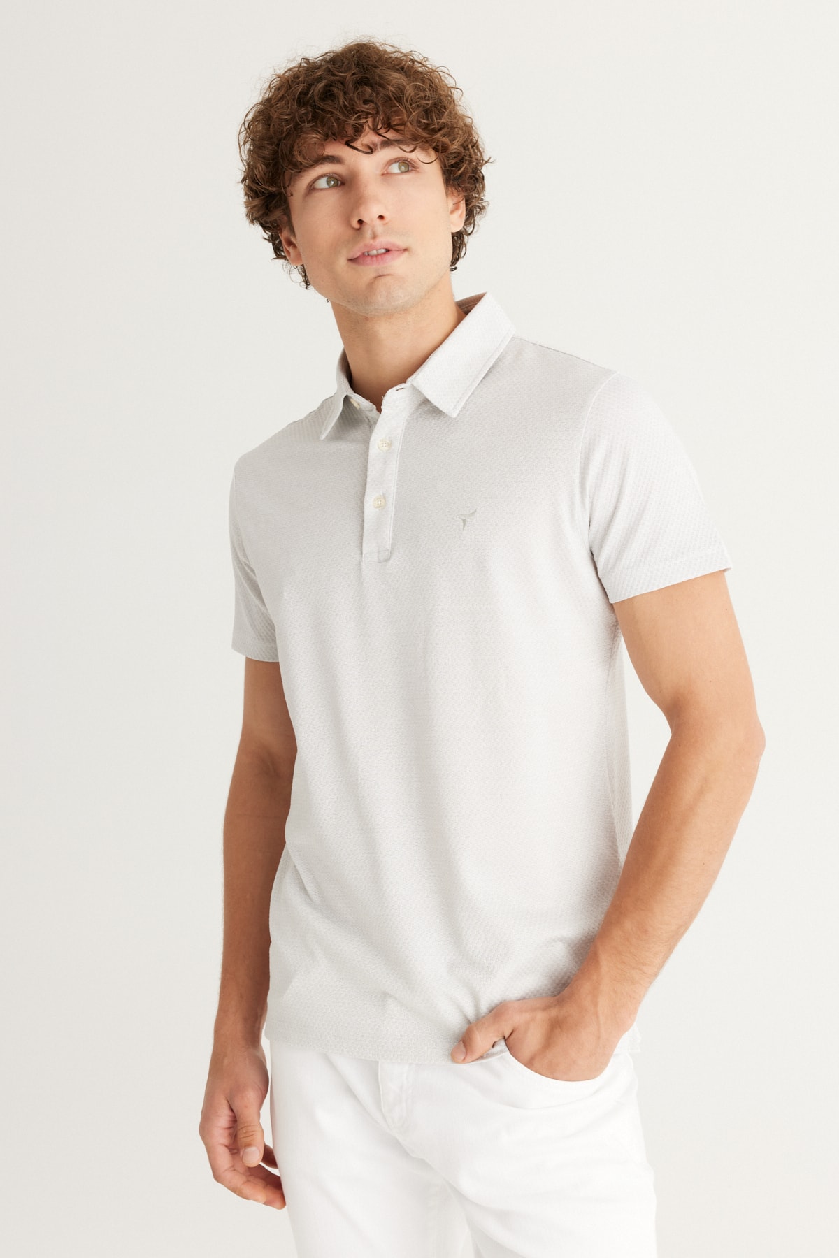 AC&Co / Altınyıldız Classics Men's Grey-white Easily Ironable Slim Fit Slim Fit Polo Neck Short Sleeved Jacquard T-Shirt. im Sale-ac&co / altınyıldız classics 1