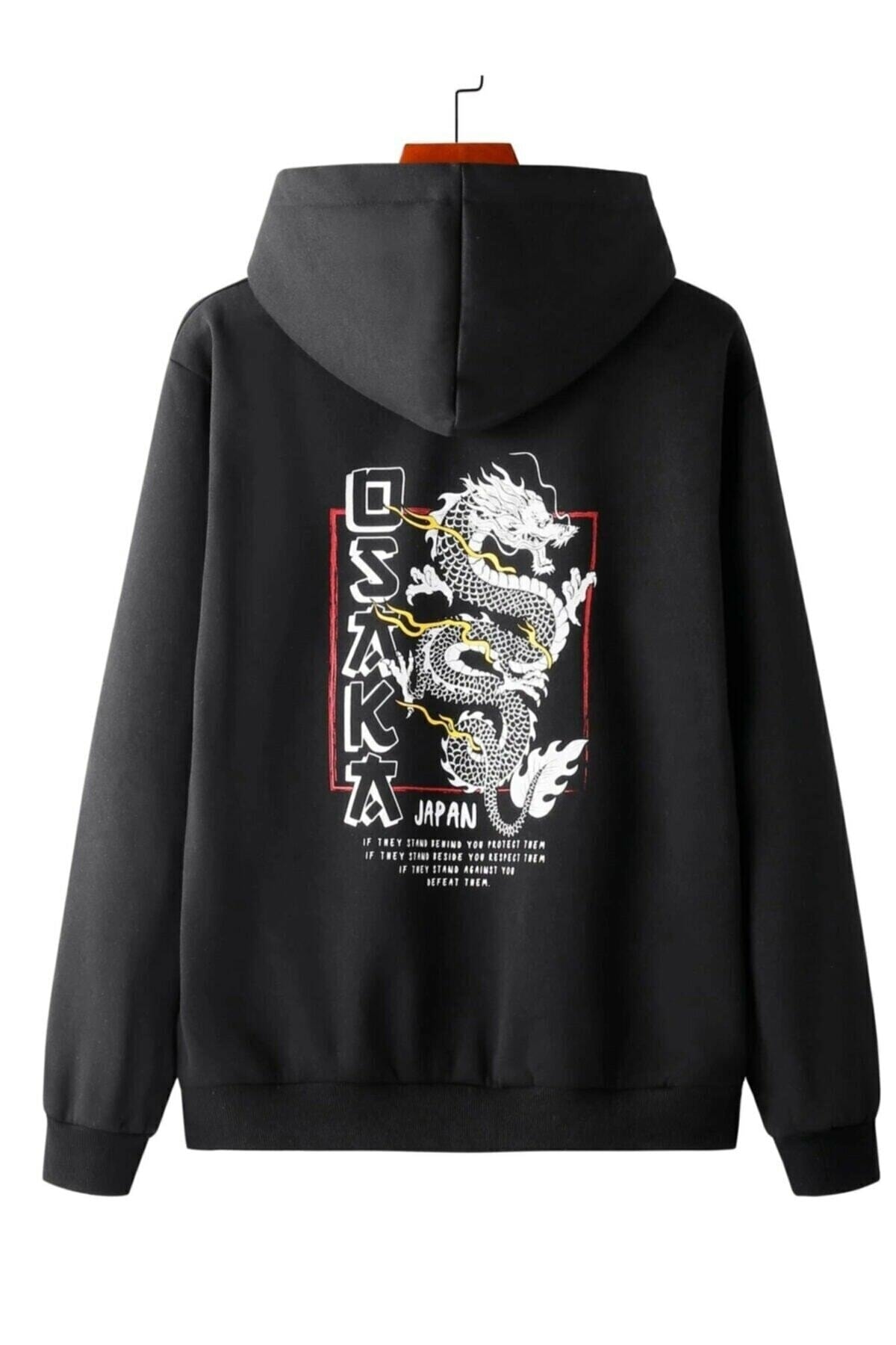 Levně Know Unisex Hoodie Black Oversized Sweatshirt Printed Osaka