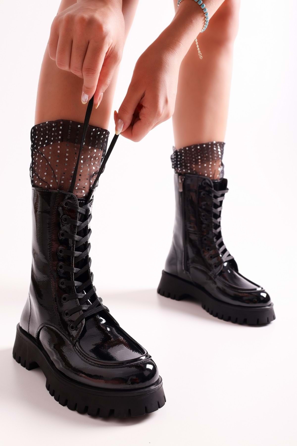 Shoeberry Women's Colette Black Wrinkled Patent Leather Boots Boots Black Wrinkled Patent Leather.