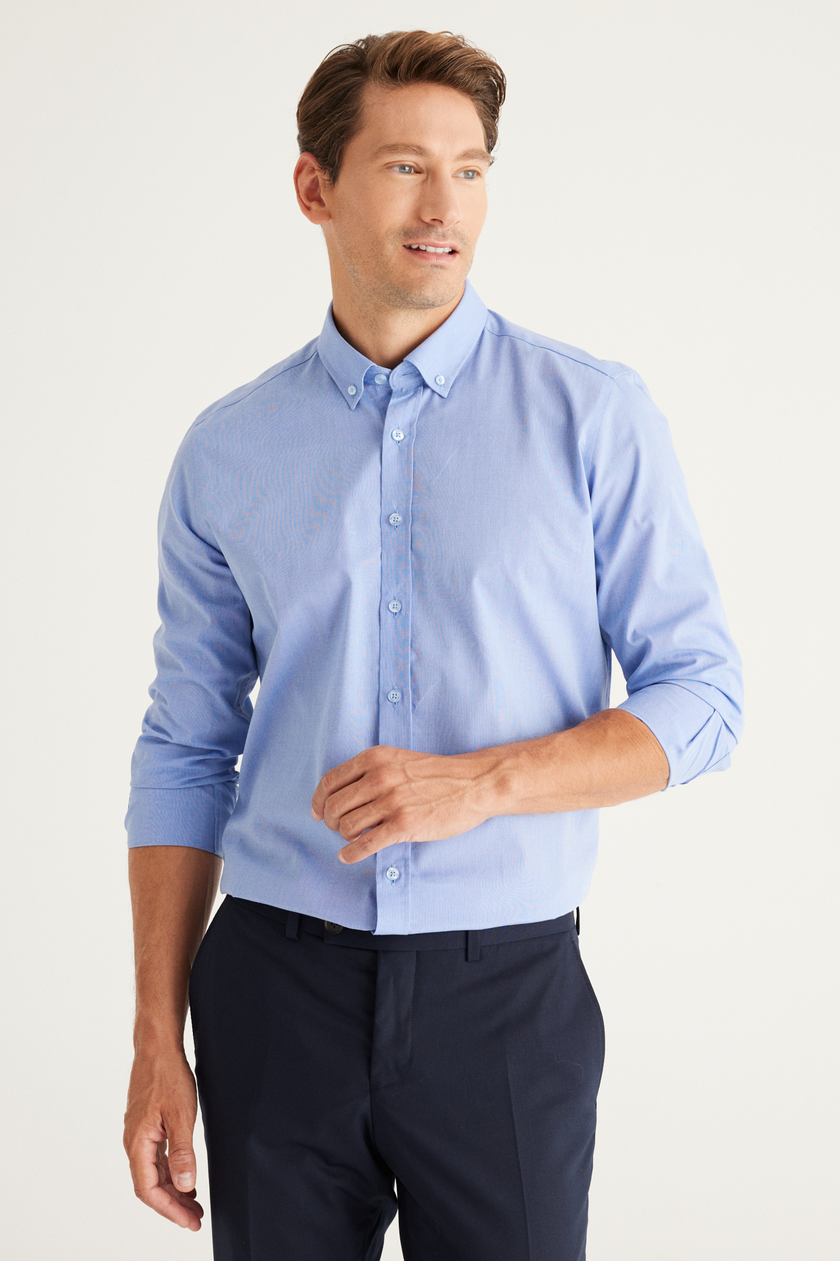 Levně ALTINYILDIZ CLASSICS Men's Blue Slim Fit Slim Fit Buttoned Collar Patterned Shirt