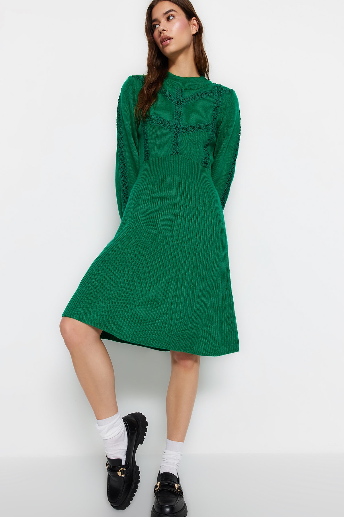 Trendyol Green Mini Knitwear Lace Dress