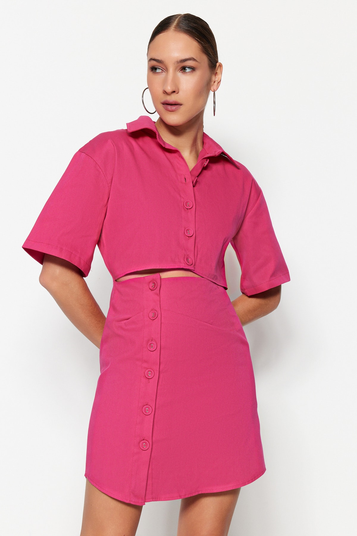 Trendyol Limited Edition Fuchsia Shirt Mini Rochie țesută țesută