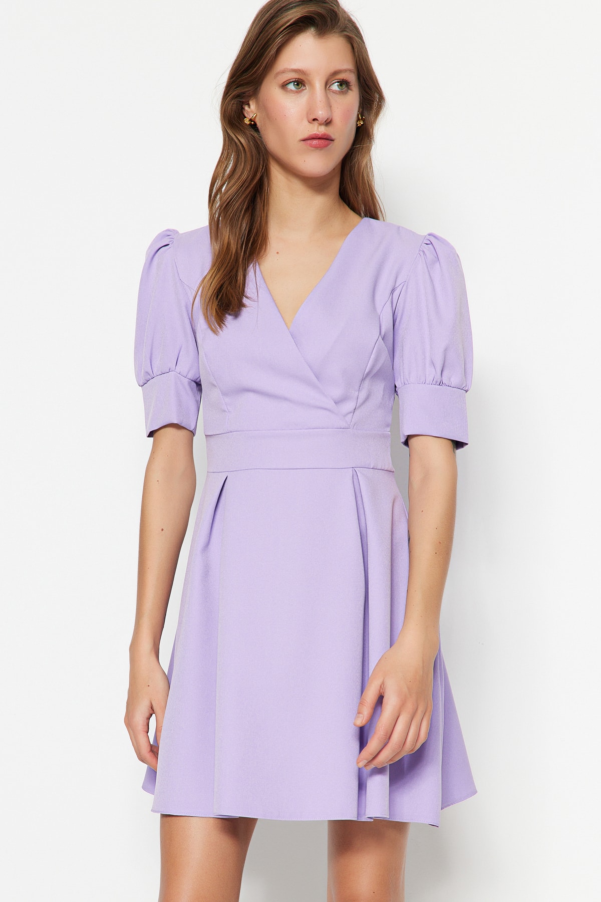 Trendyol Lilac A-Line mini rochie plisata plisata