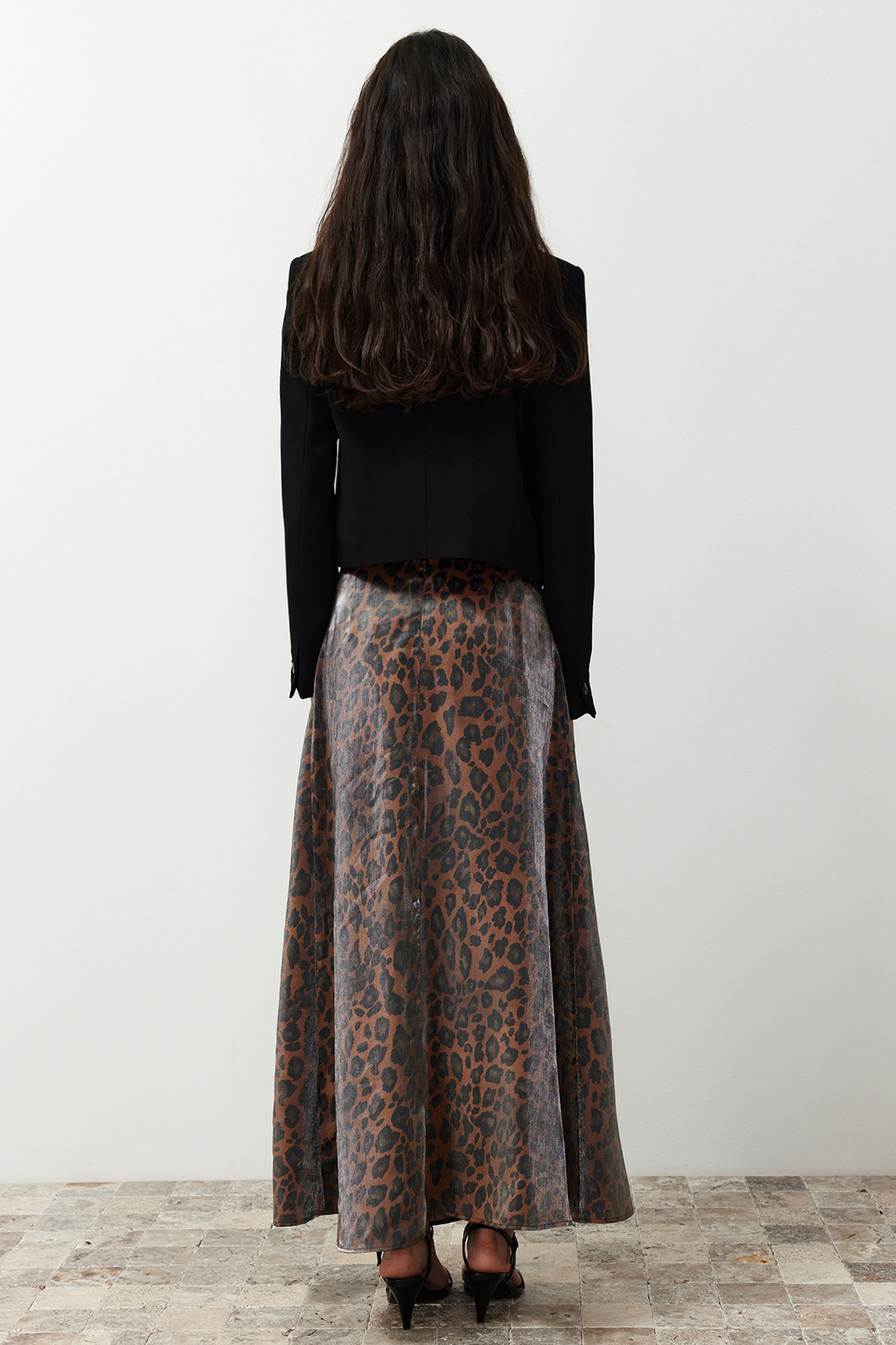 Trendyol Brown Leopard Patterned Satin Woven Skirt