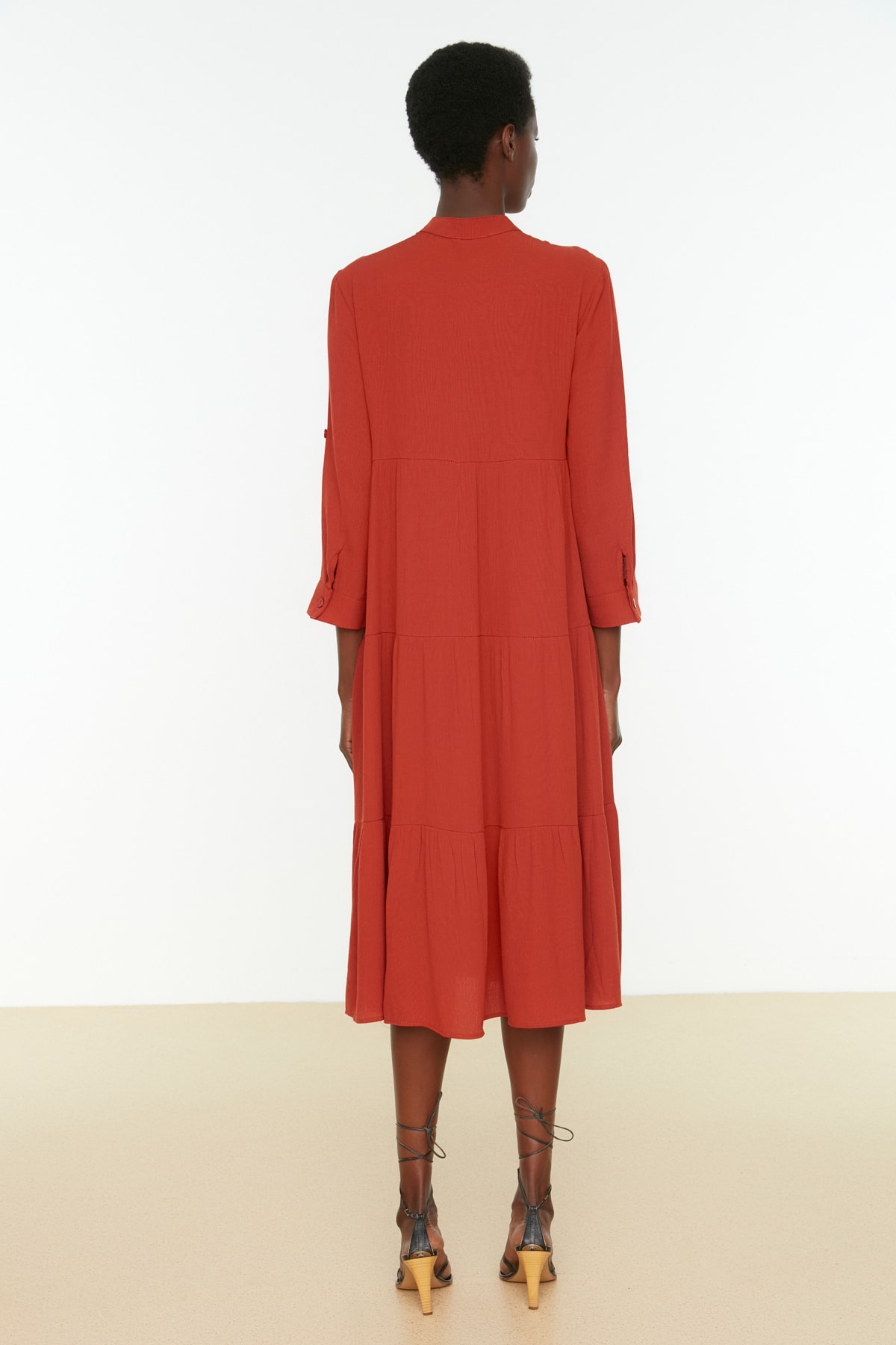 Trendyol Tile Border Detailed Woven Flounce Woven Dress