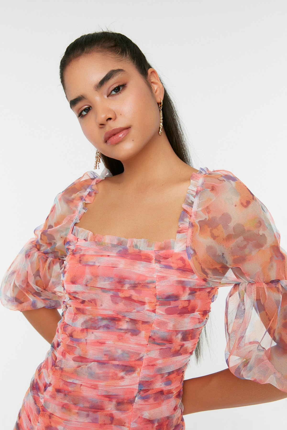 Rochie de seara detaliata multicolora Trendyol