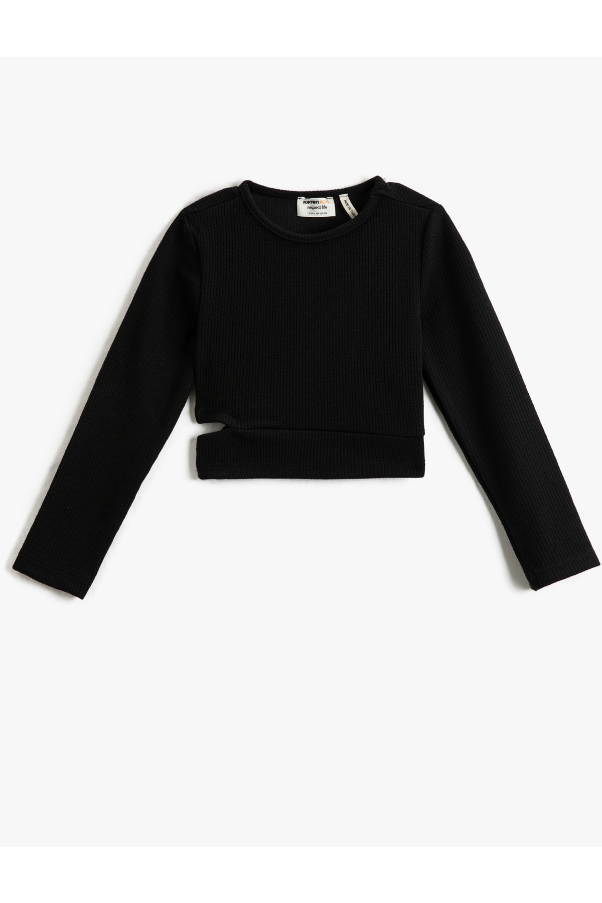 Levně Koton Crop Long Sleeve T-Shirt, Round Neck, Window Detail and Ribbed.