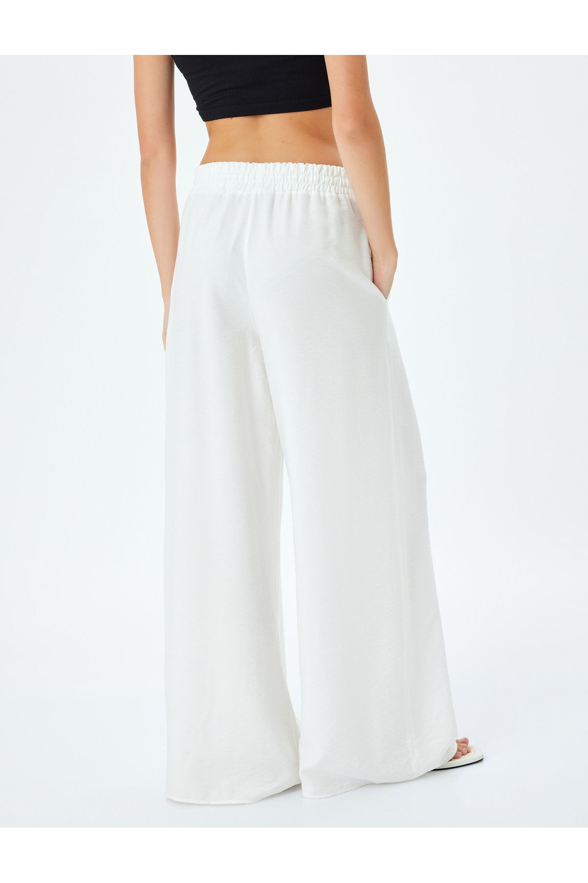 Koton Comfortable Fit Wide Leg High Waist Pants with Elastic Waist Pockets
