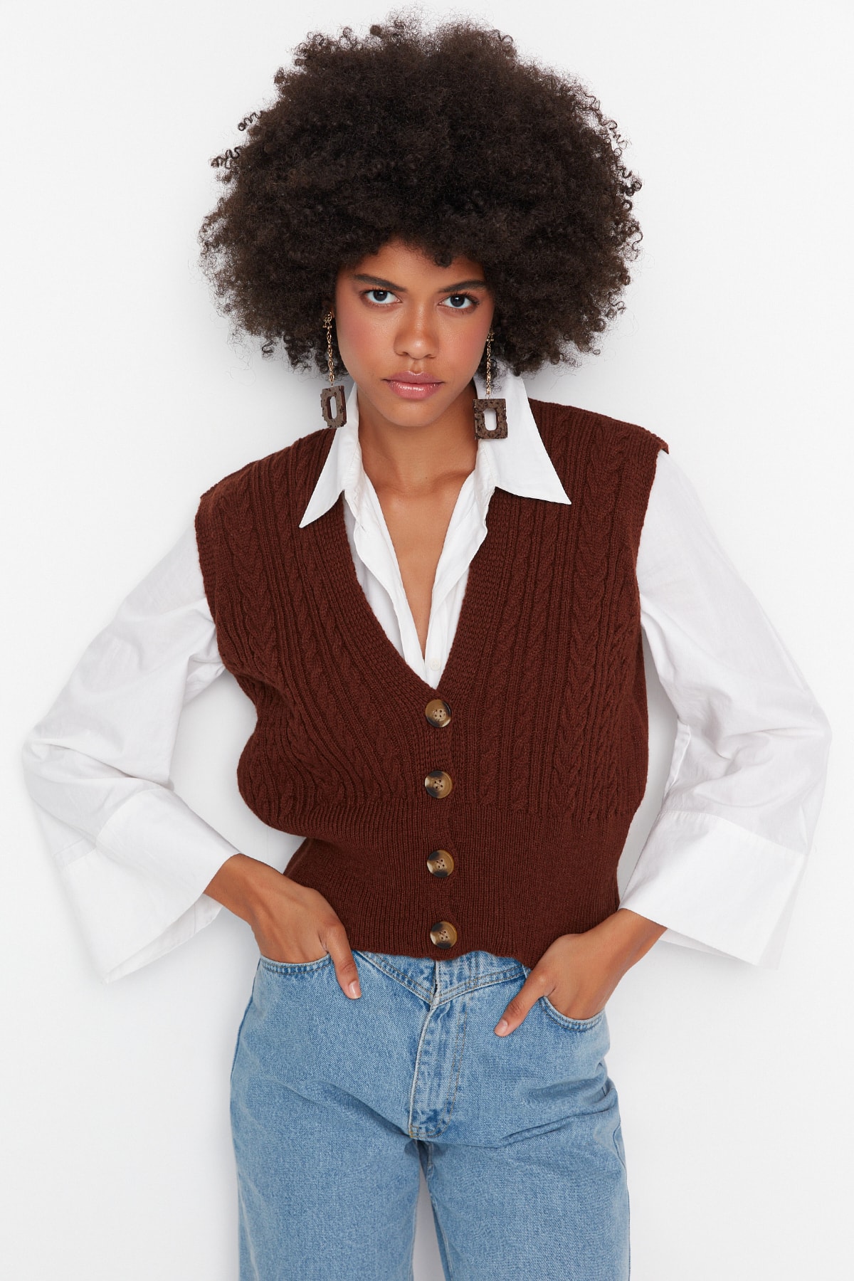 Trendyol Brown Knit Detailed Knitwear Sweater