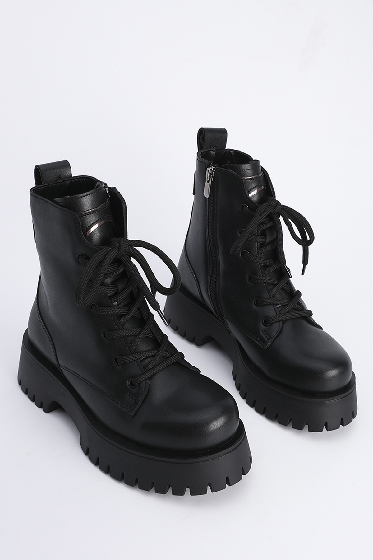 Levně Marjin Women's Zippered Lace-Up Serrated Sole Boots Boots Suzet Black.