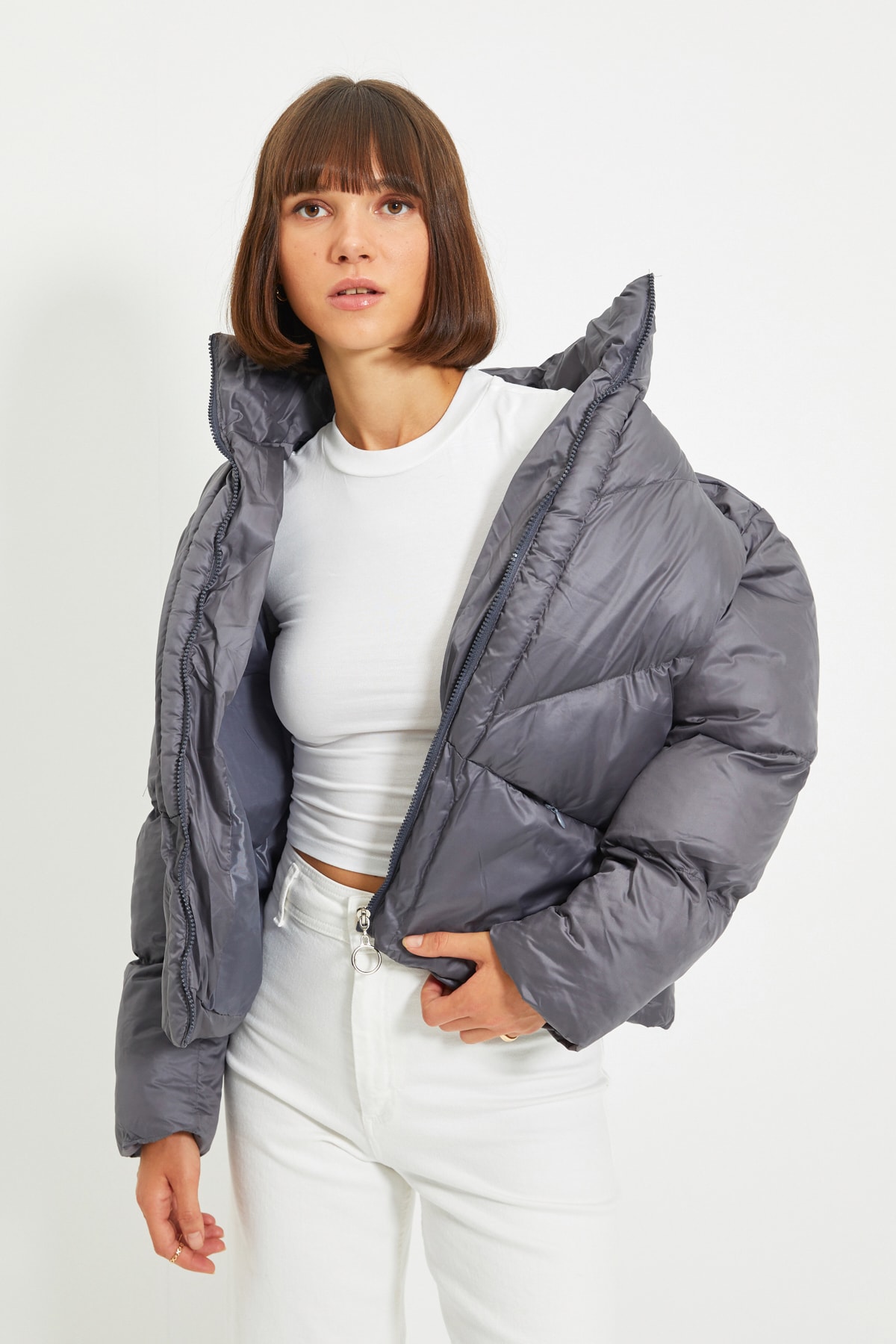 Trendyol Winter Jacket - Gray - Basic