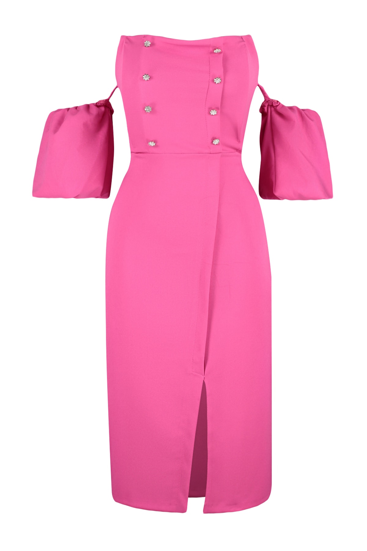 Rochie de seară elegantă Trendyol Fuchsia cu accesorii țesute