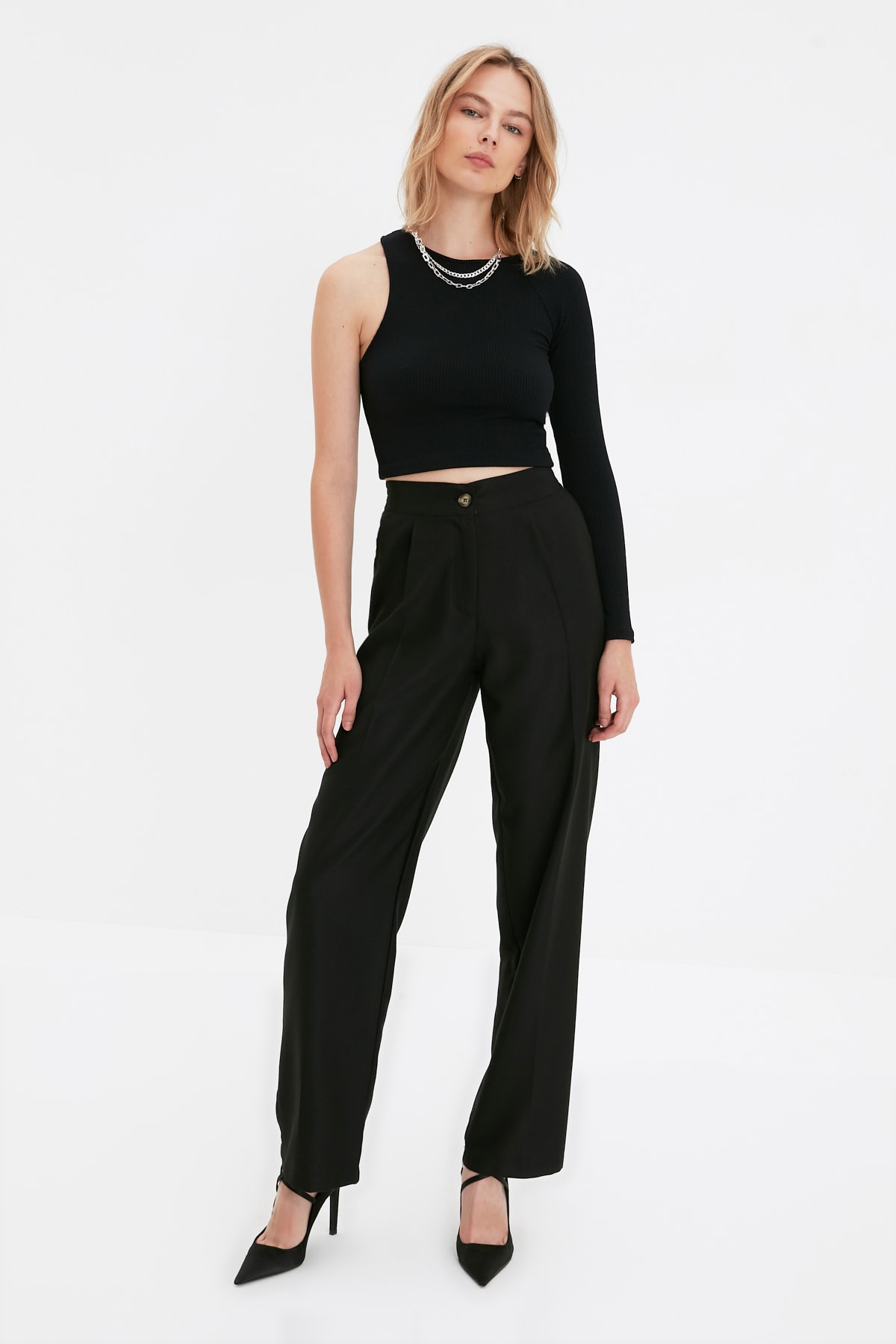 Pantaloni țesute Trendyol Black Straight/Straight Fit