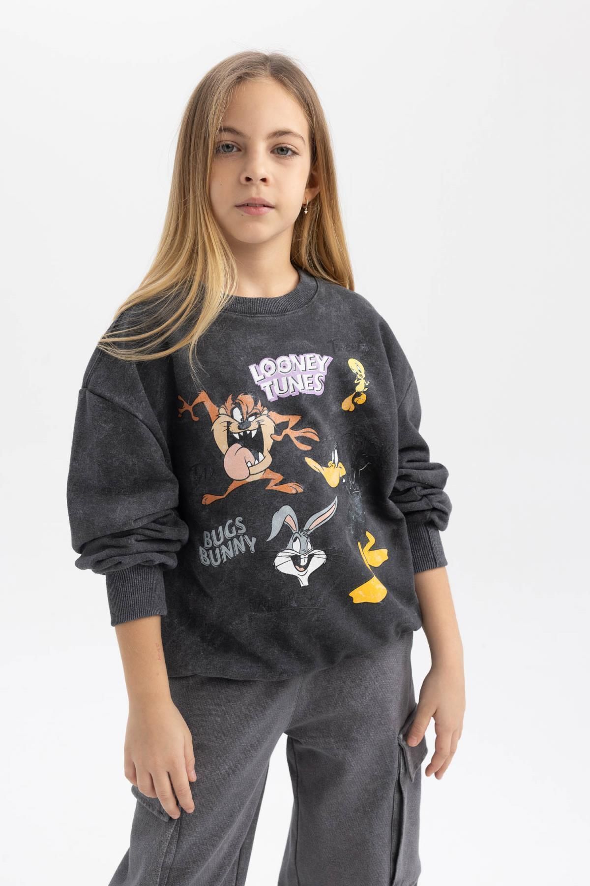 DEFACTO Girl's Looney Tunes Oversize Fit Crew Neck Sweatshirt