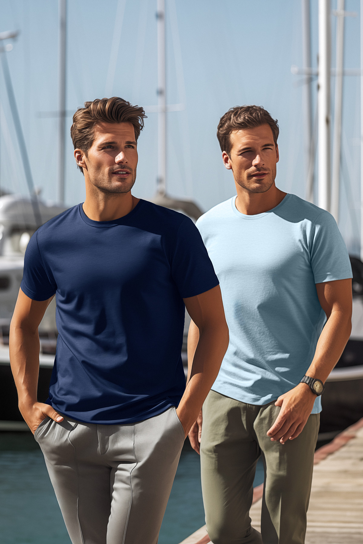 Levně Trendyol Námořnická modro-modrá Základní Slim Fit 100% bavlna 2-Balení Tričko s Krátkým Rukávem