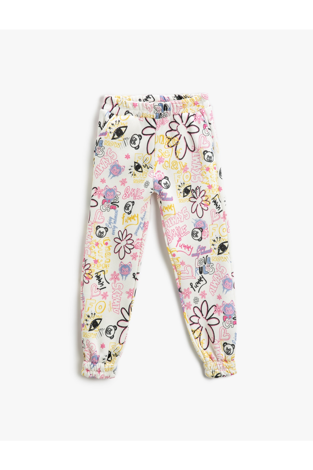 Koton Jogger Sweatpants Graffiti Patterned Pockets, Elastic Waist.