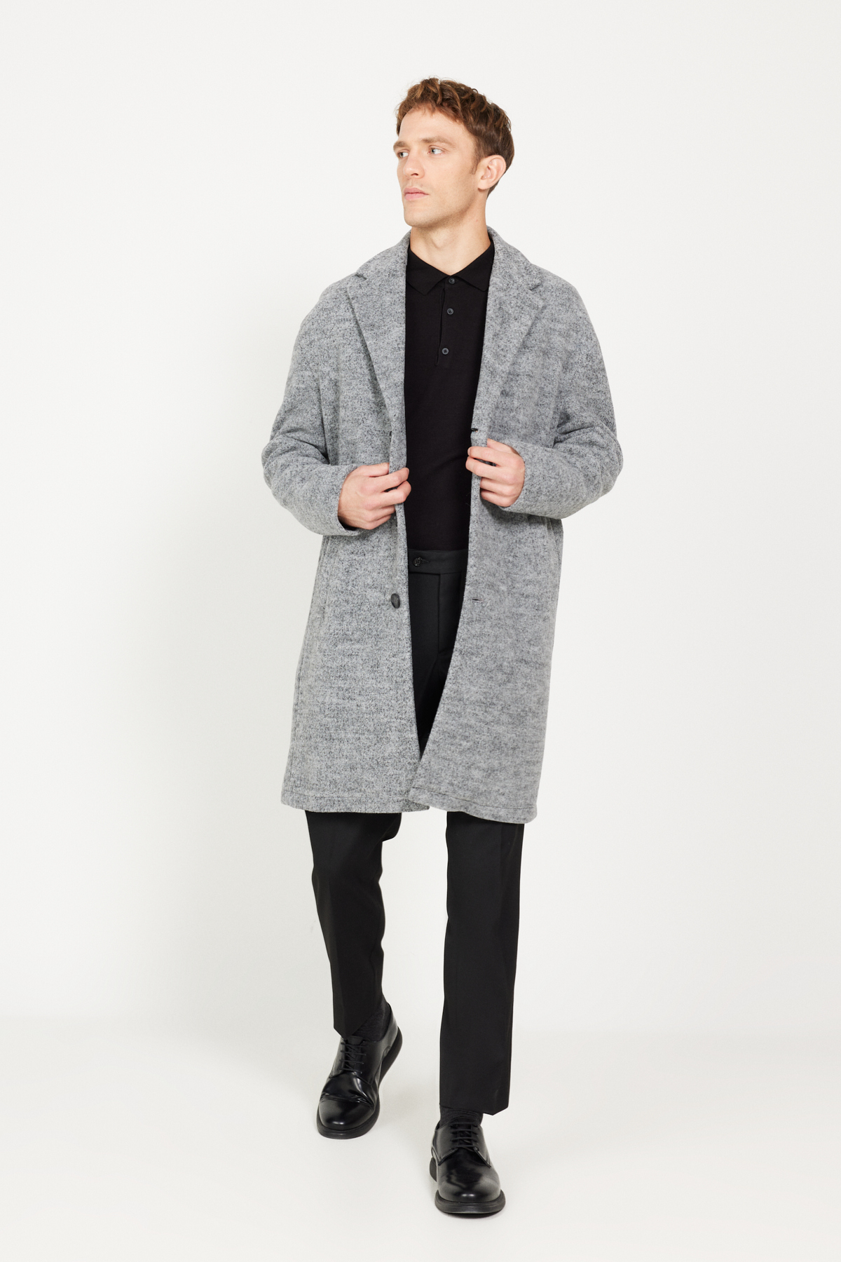 Levně AC&Co / Altınyıldız Classics Men's Gray Oversize Loose Cut Mono Collar Woolen Cuff Coat