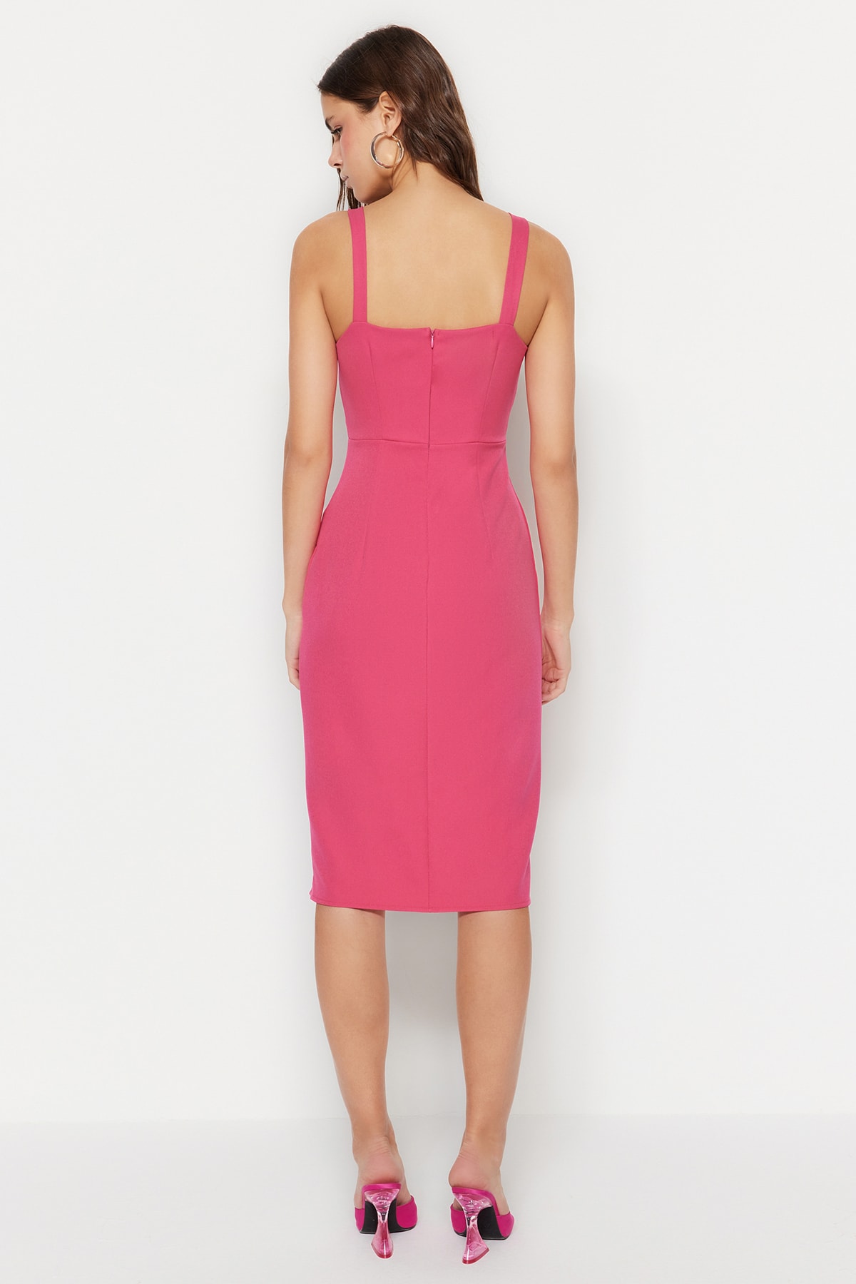 Trendyol Fuchsia Eyelet Rochie țesută detaliată țesută