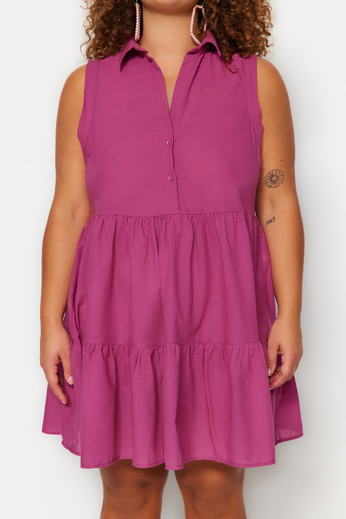 Rochie de plajă țesută mov Trendyol cu nasturi