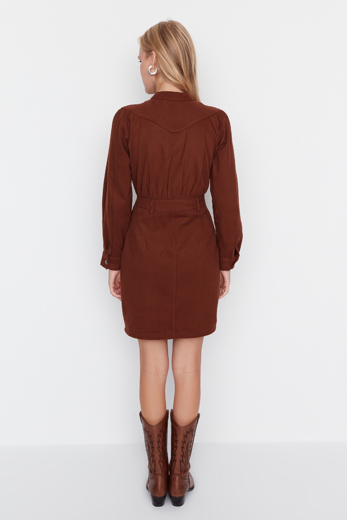 Rochie țesută mini țesută Trendyol Brown
