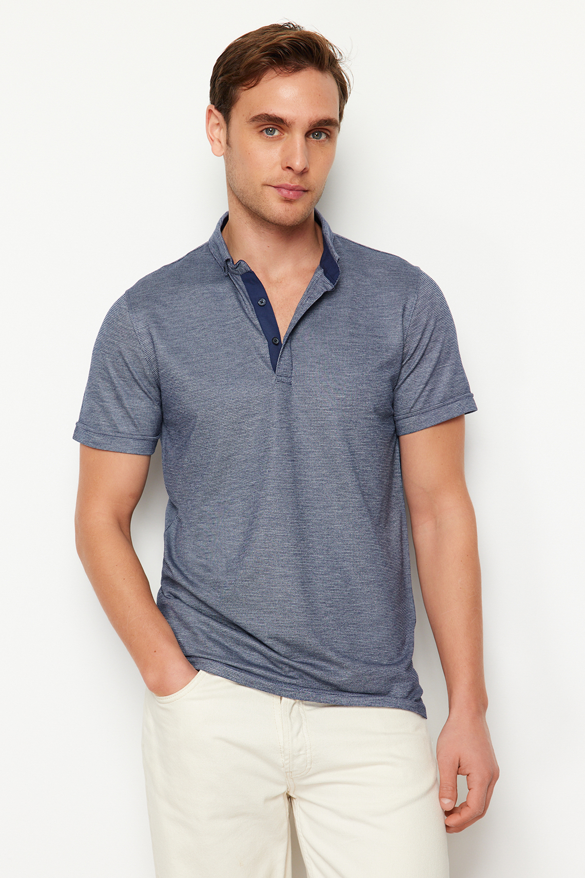 Trendyol Navy Blue Regular/Normal Cut Polo Collar T-shirt