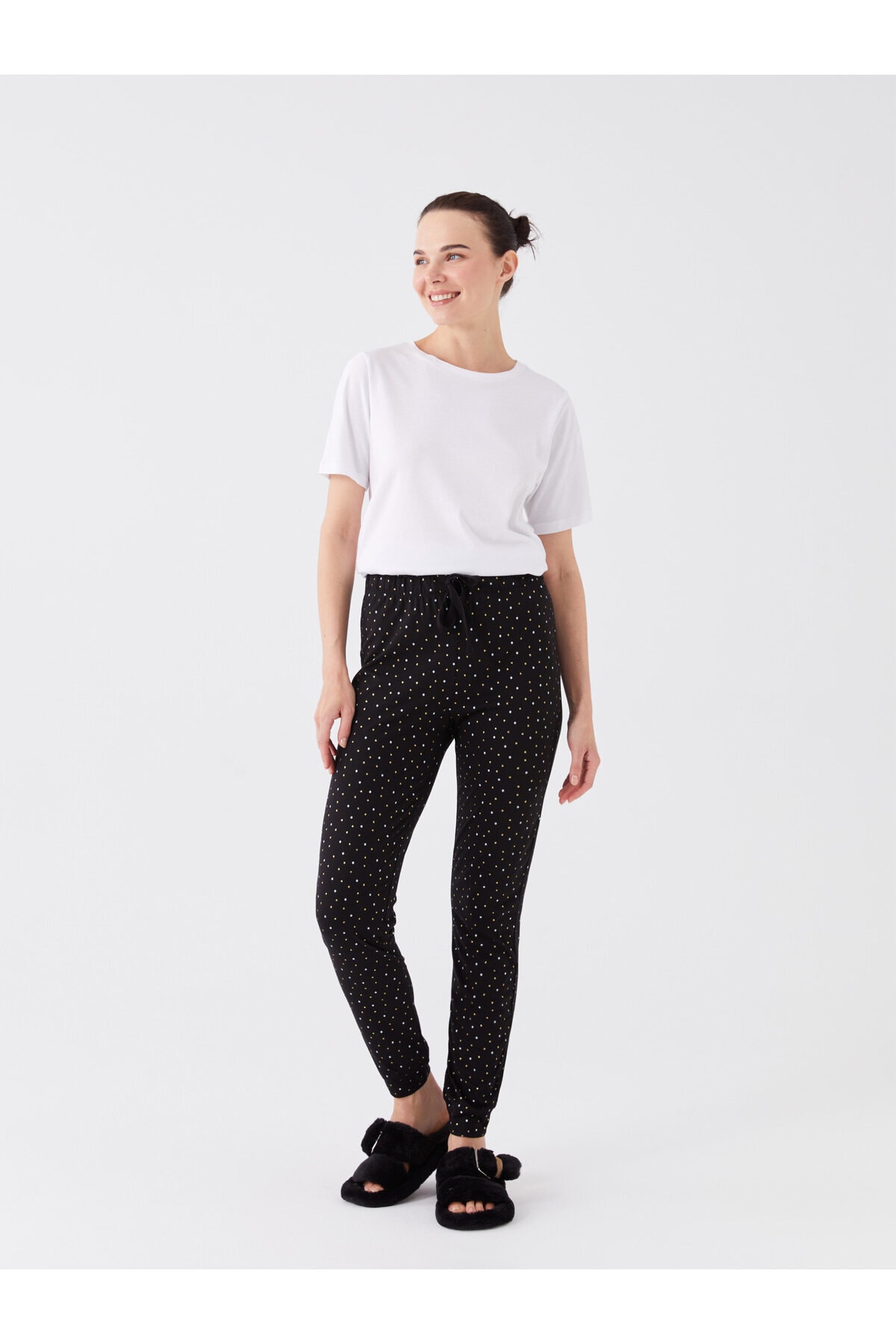 LC Waikiki Polka Dot Women's Pajamas Bottom with Elastic Waist.