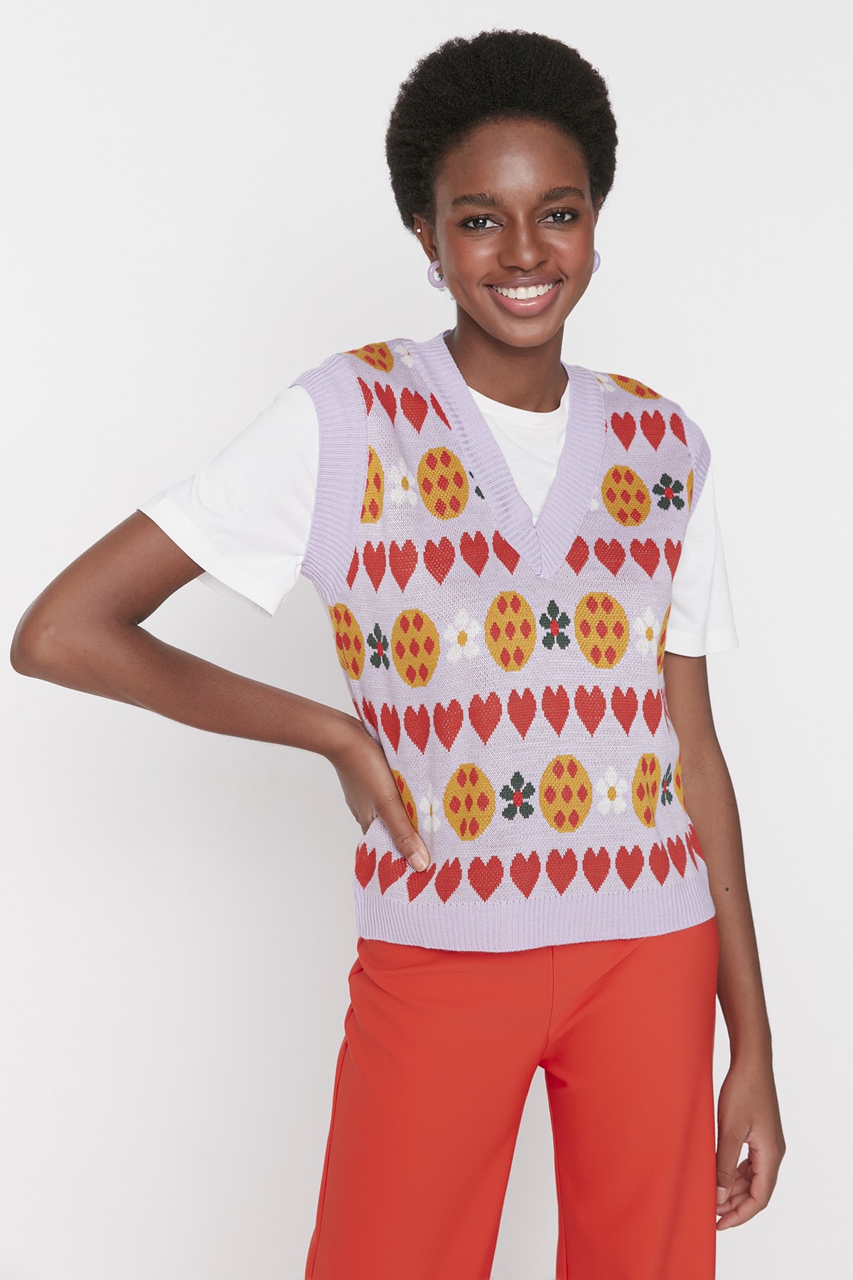 Trendyol Lilac Jacquard Knitwear Sweater