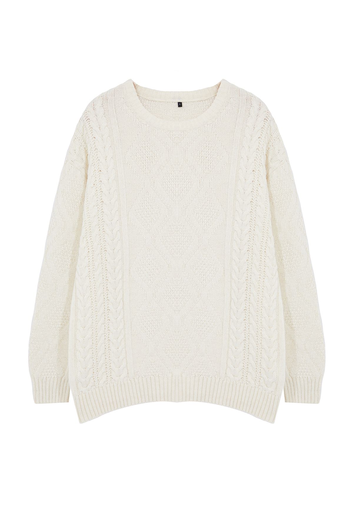 Trendyol White Oversize Wide Pattern Crew Neck Hair Knitted Sweater