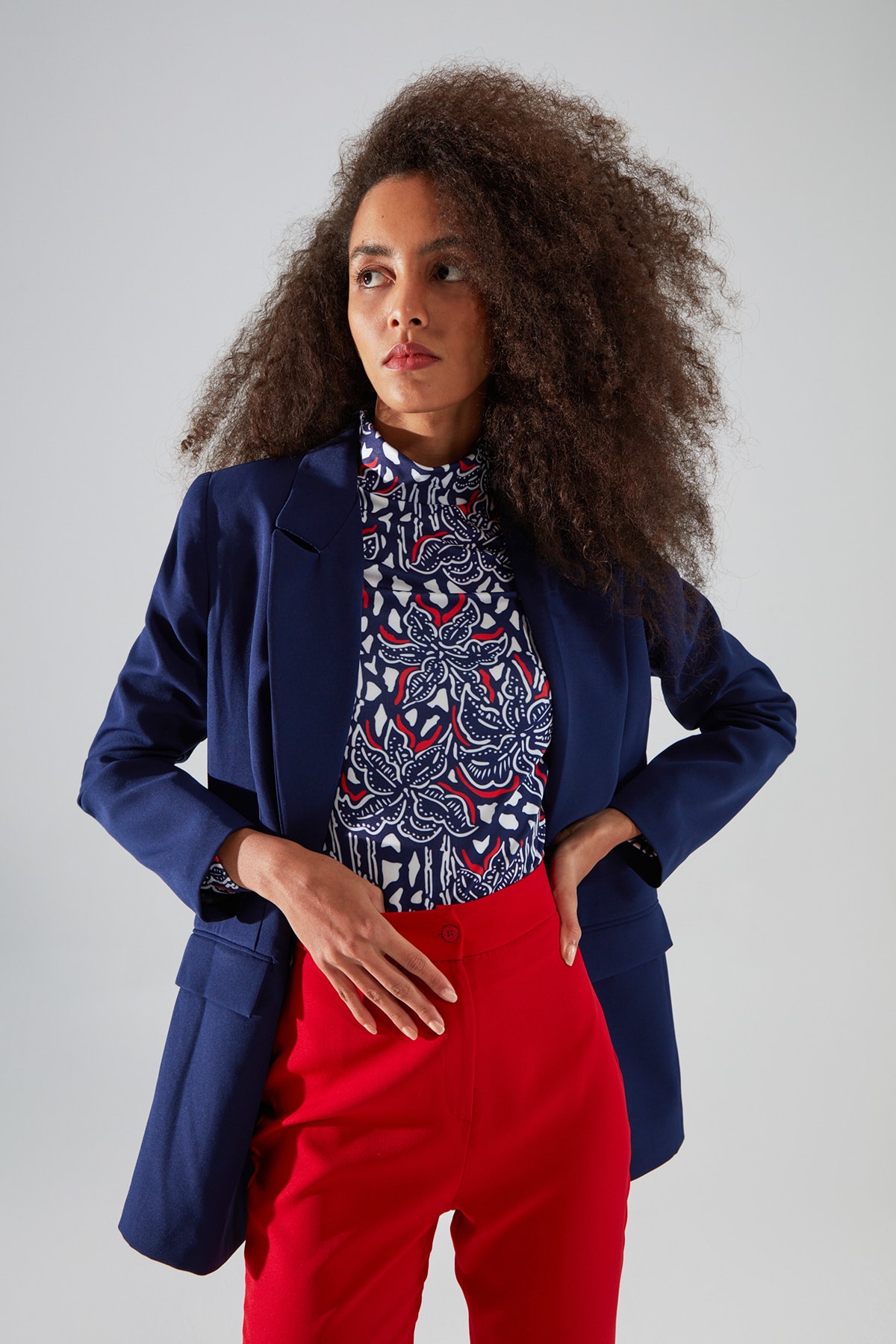 Trendyol Navy Blue Woven Lined Double Breasted Blazer with Closure
