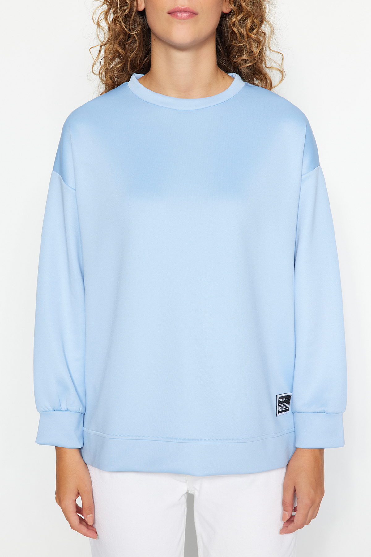 Levně Trendyol Light Blue Label Detail Diver/Scuba Knitted Sweatshirt