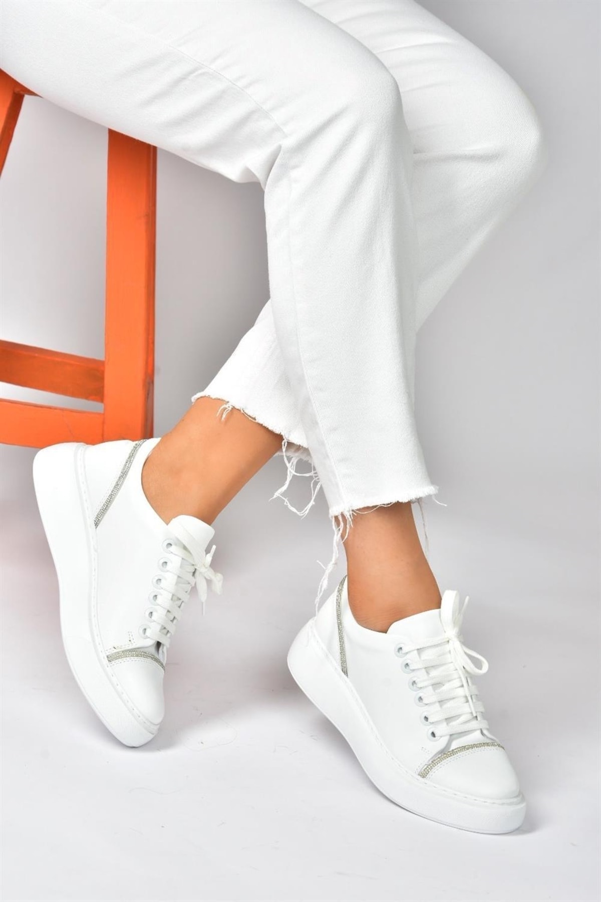 Fox Shoes White Stone Detailed Casual Sports Shoes Sneakers
