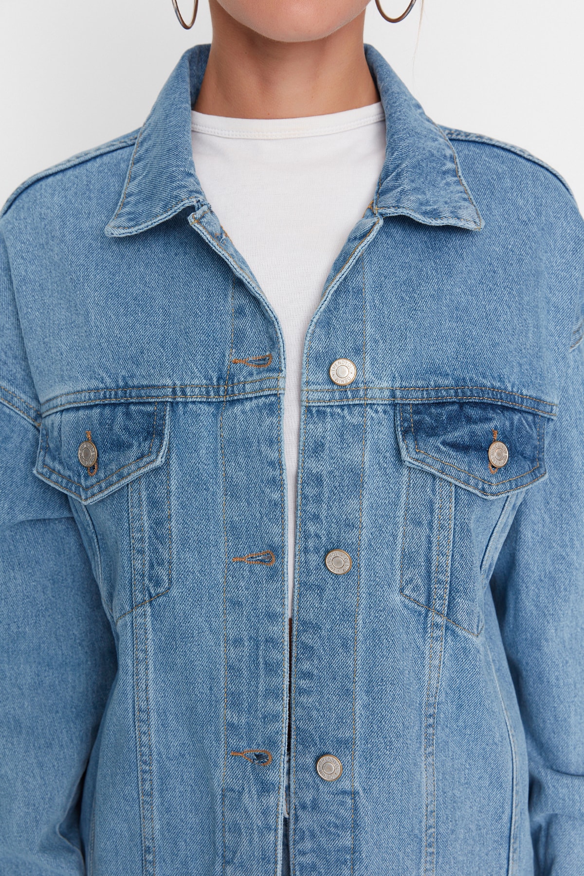 Jachetă Trendyol Blue Oversize Trucker Denim