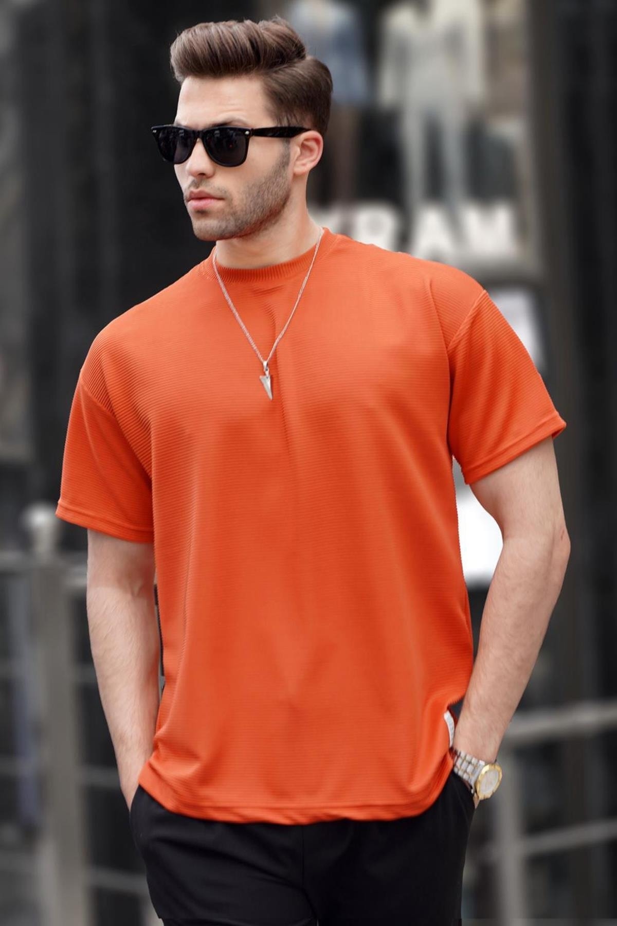 Levně Madmext Orange Oversize Basic Men's T-Shirt 6127