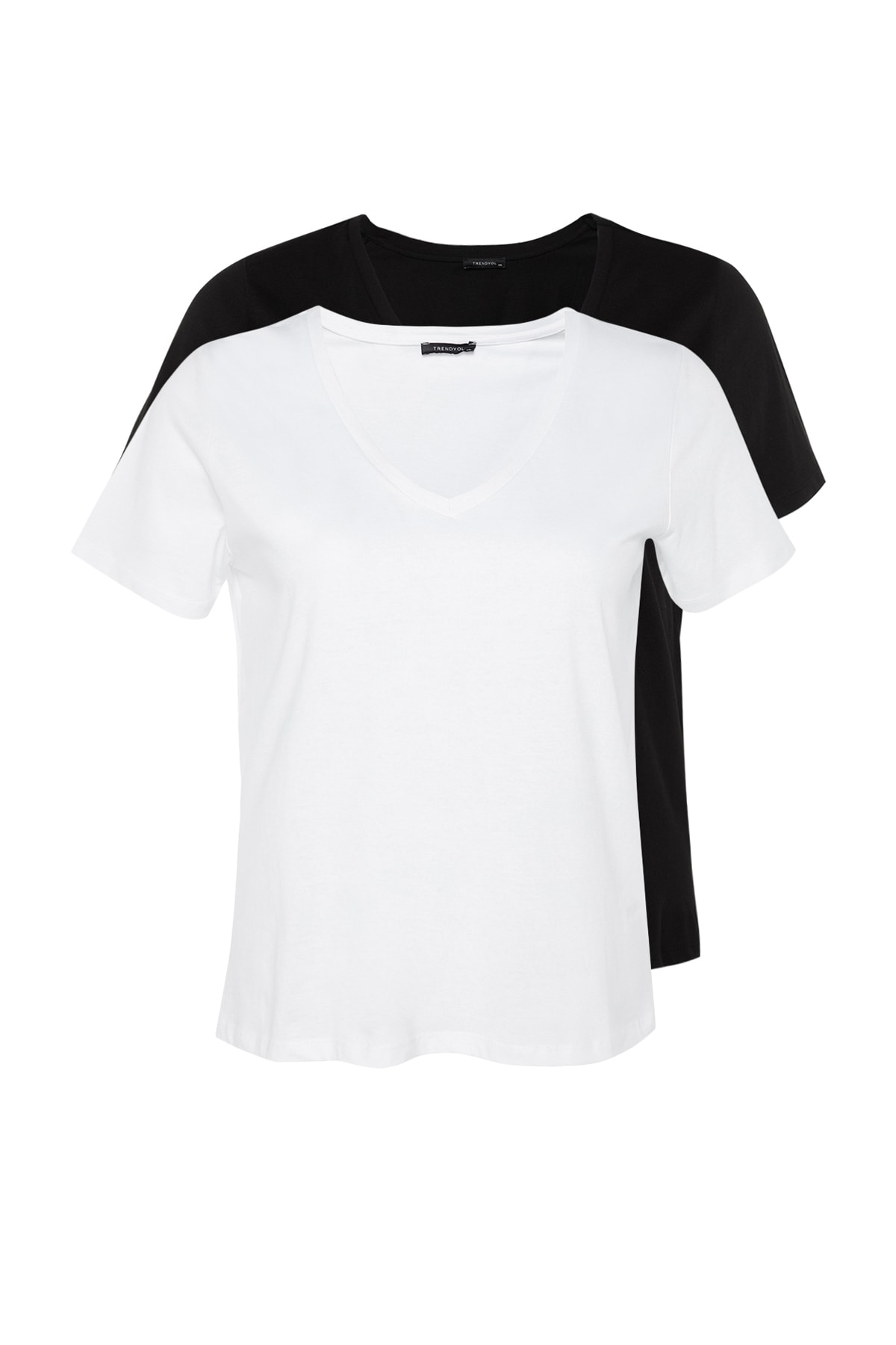 Levně Trendyol Curve Black and White 2-Pack Basic Knitted T-Shirt