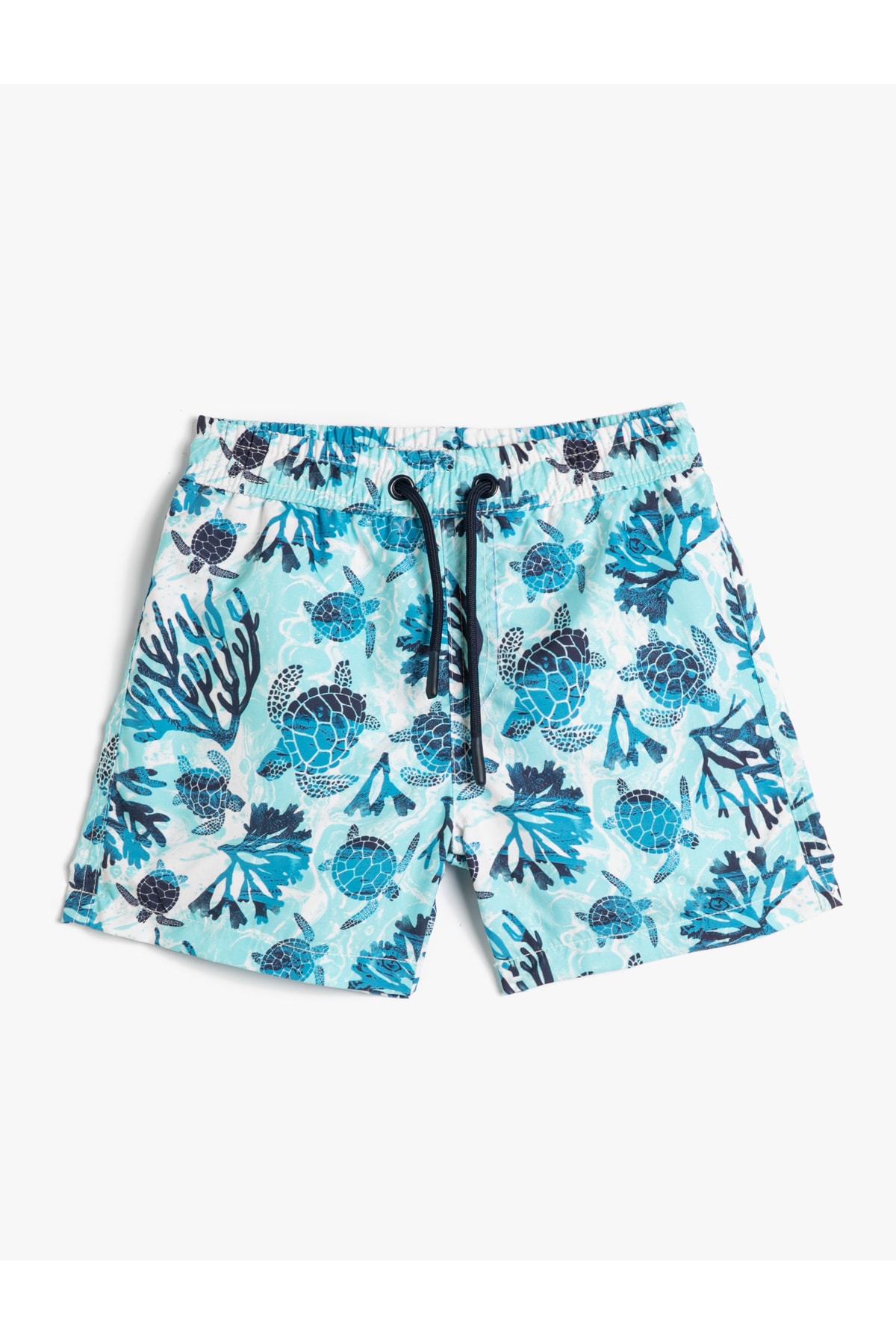 Levně Koton Marine Shorts with a Tie Waist Turtle Printed Mesh Lined.